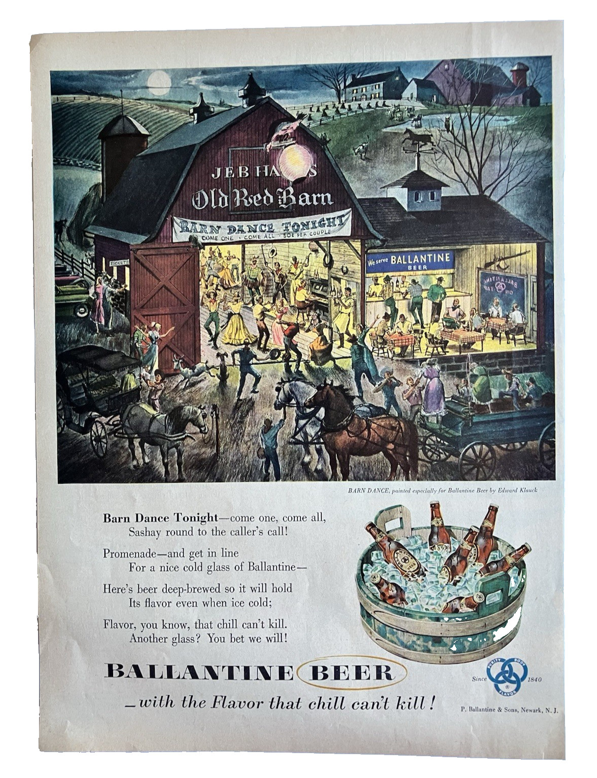 Vintage Autumnal Advertising Ballantine Beer 1953 Print Ad