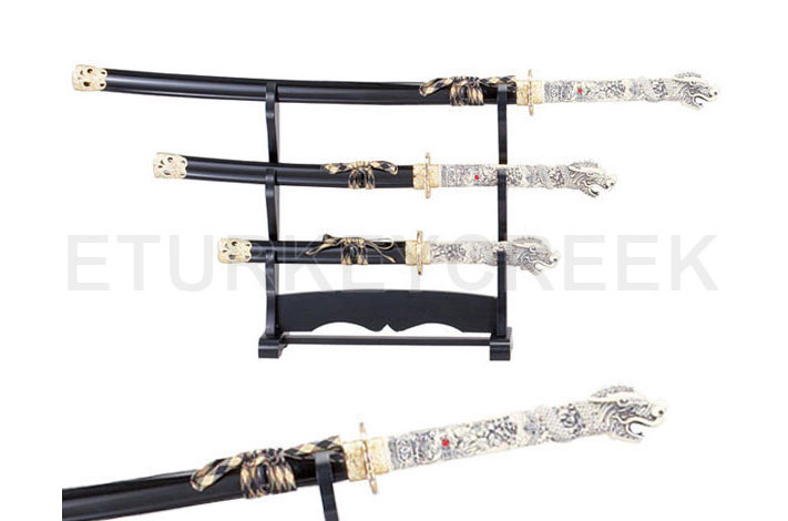 Three Piece Samurai Sword Set, 1060 High Carbon Steel Katana Full Tang