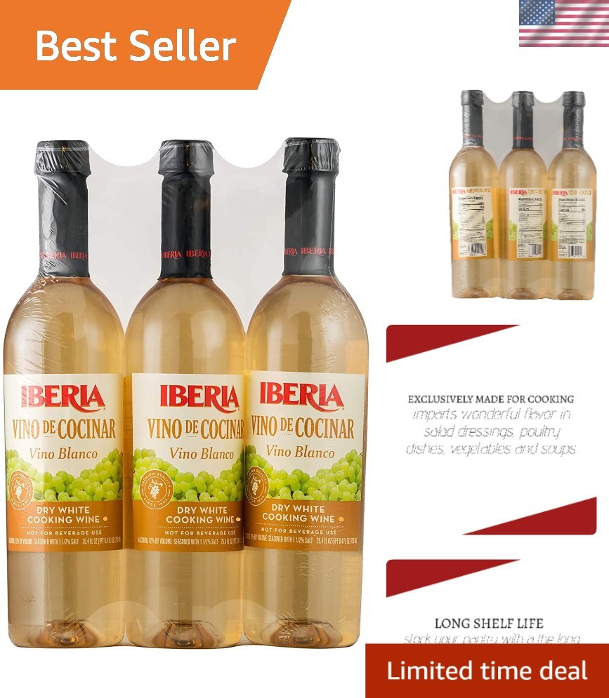 Iberia Dry White Cooking Wine Pack of 3 - 25.4 oz Each for Gourmet Meals Iberia Dry White Cooking Wine Pack of 3 - 25.4 oz Each for Gourmet Meals