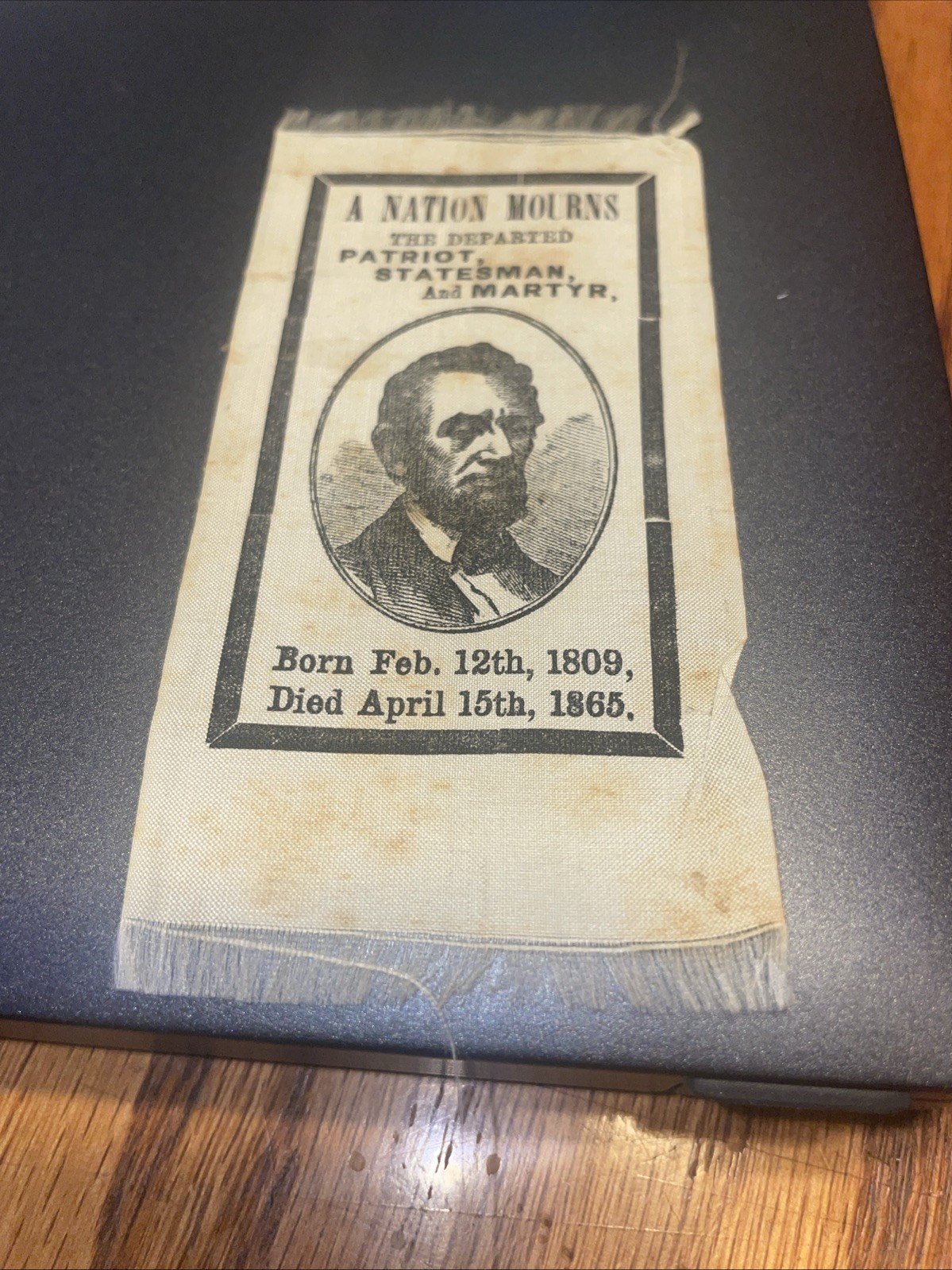 President ABRAHAM LINCOLN 1865 Silk Mourning Ribbon Original RARE Civil War