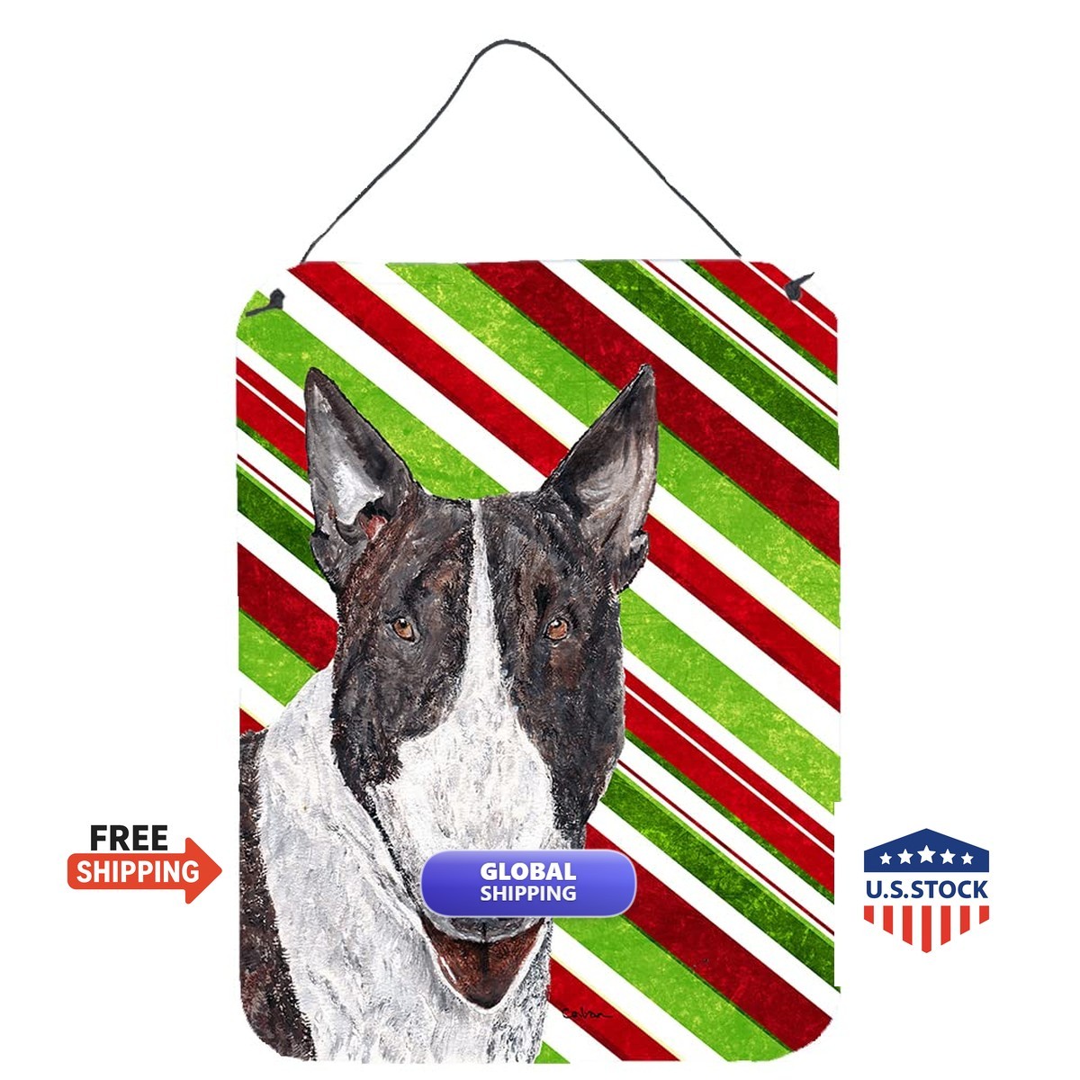 Caroline\'s Treasures SC9617DS1216 Bull Terrier Candy Cane Christmas Metal Sign