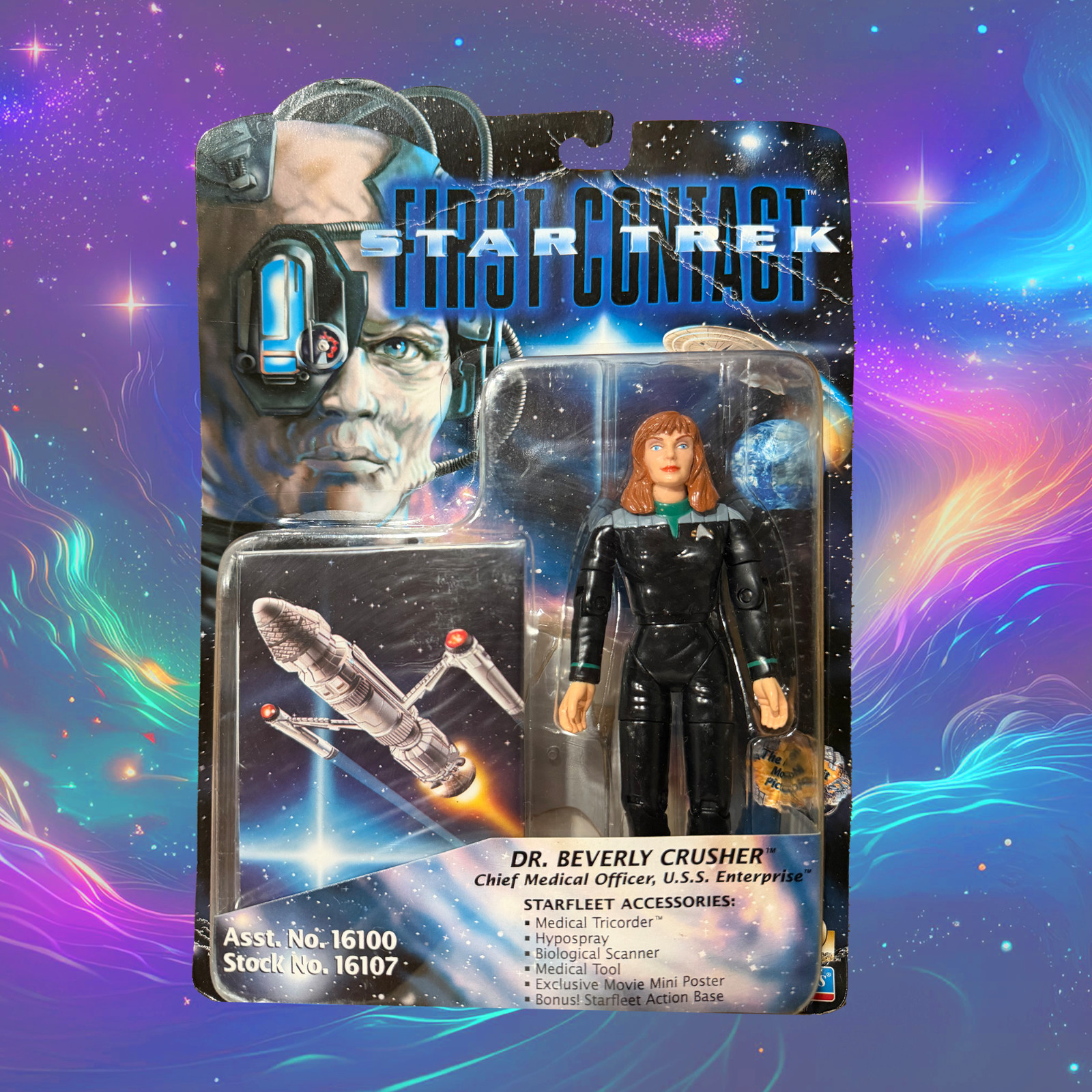 1996 PLAYMATES STAR TREK FIRST CONTACT DR. BEVERLY CRUSHER ACTION FIGURE Orange