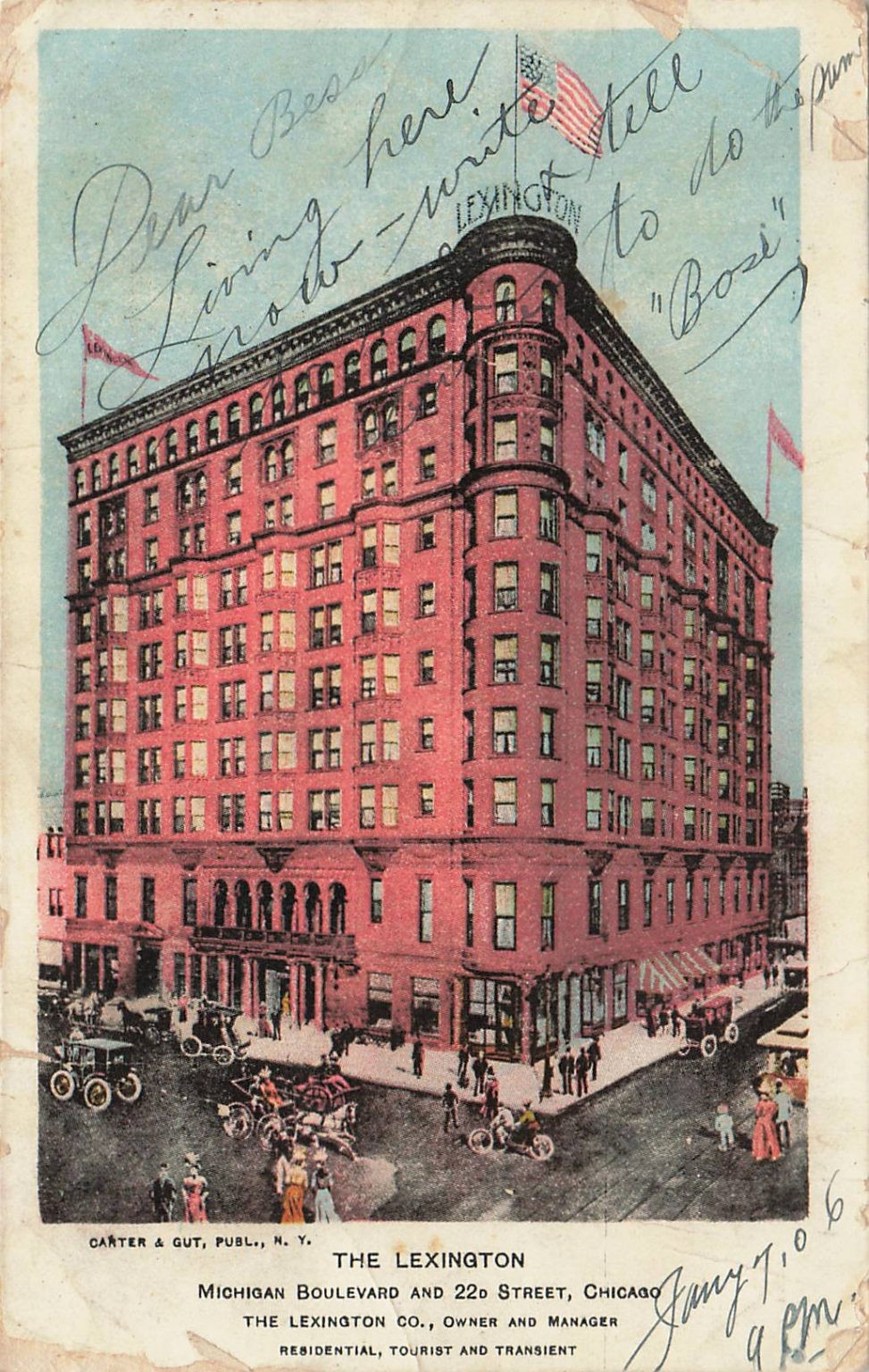 1906 Lexington Hotel Chicago Michigan Blvd Vintage Postcard Carter & Gut