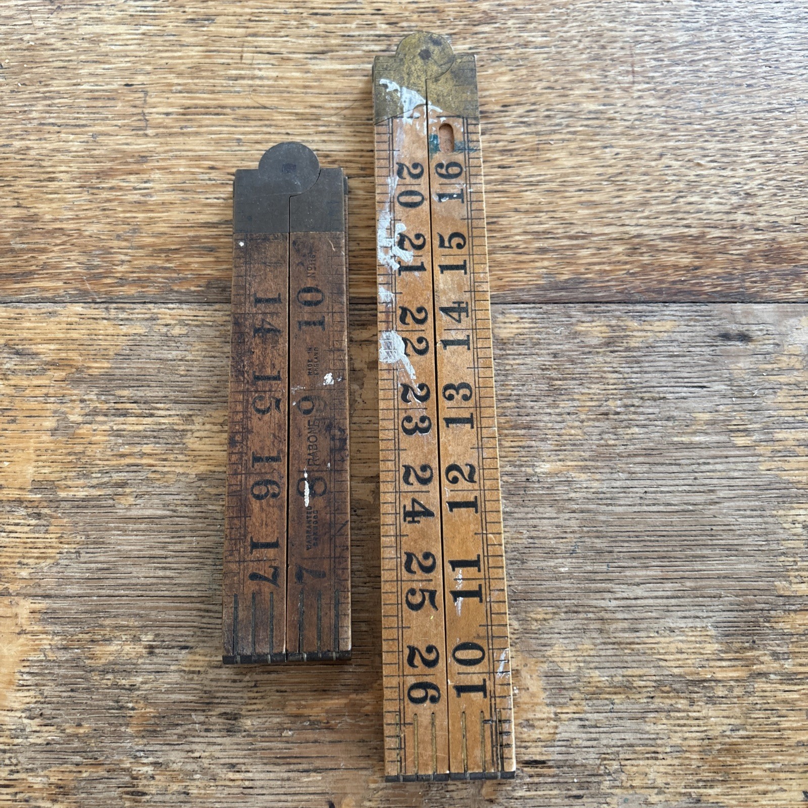 2 X Vintage Wooden Folding Ruler 2ft & 3ft Boxwood Brass Hinges Rabone