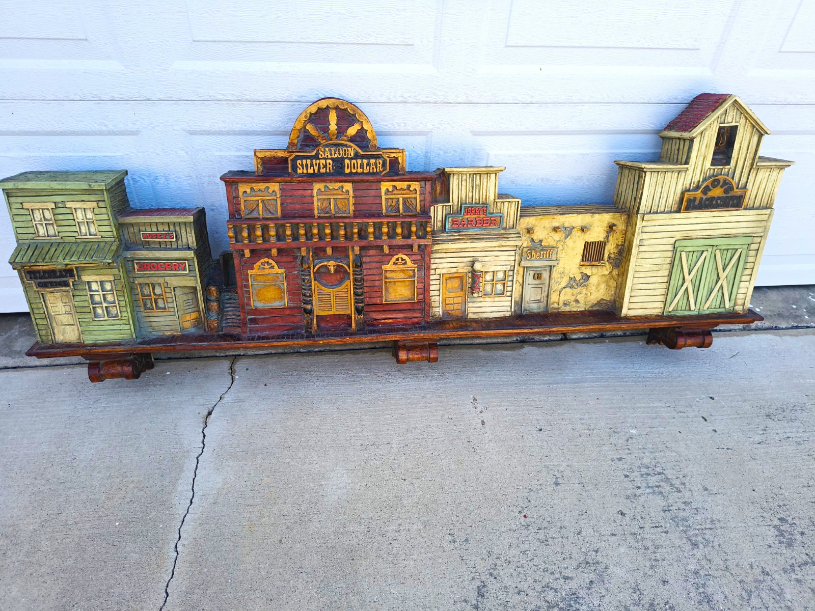 Rare 1973 Vanguard Studios 61” Old West Town 3D Wall Relief Art MCM Rustic