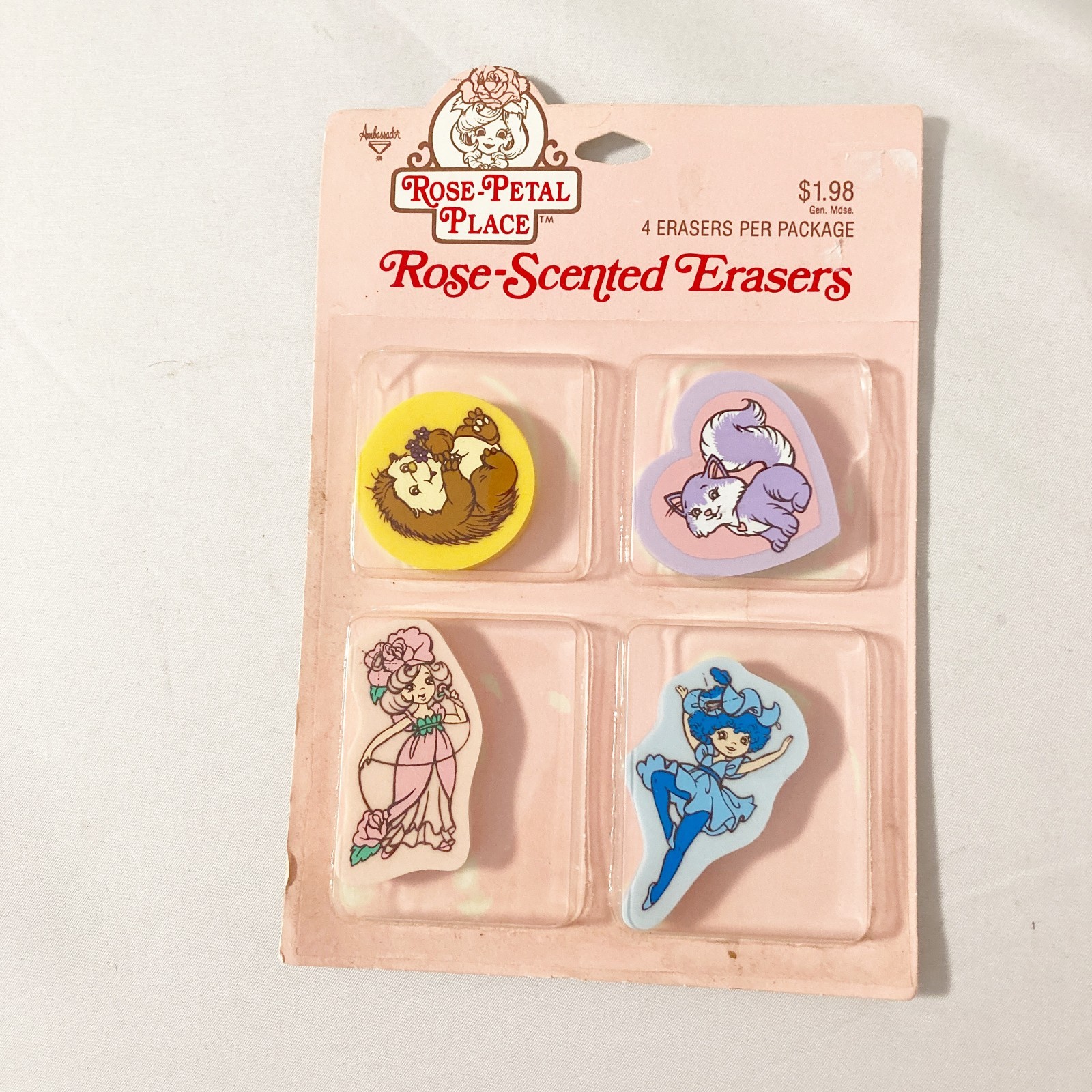 Vintage 1983 Rose Petal Place Rose Scented Erasers Set of 4 David Kirschner NWT