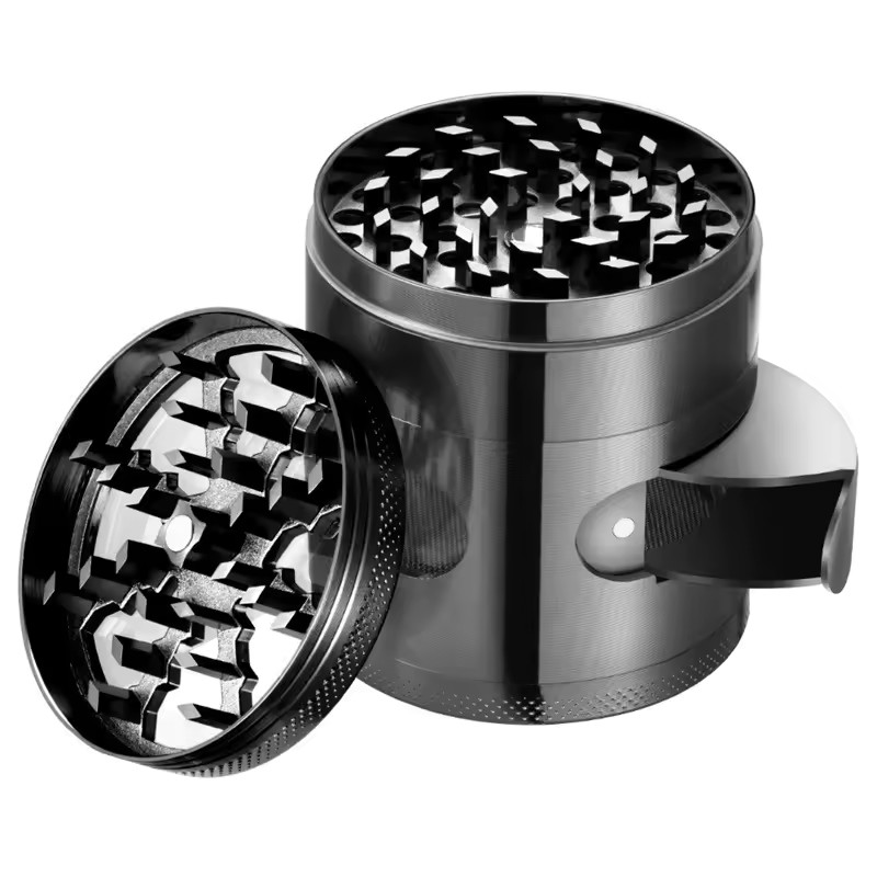 60mm 4-Piece Metal Herb Grinder – Zinc Alloy with Clear Window & Easy Dump