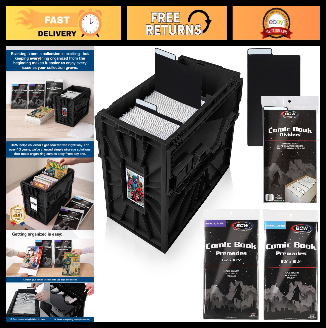 Comic Book Storage Bin Starter Kit - Short Dividers, Silver & Current Bags/Board