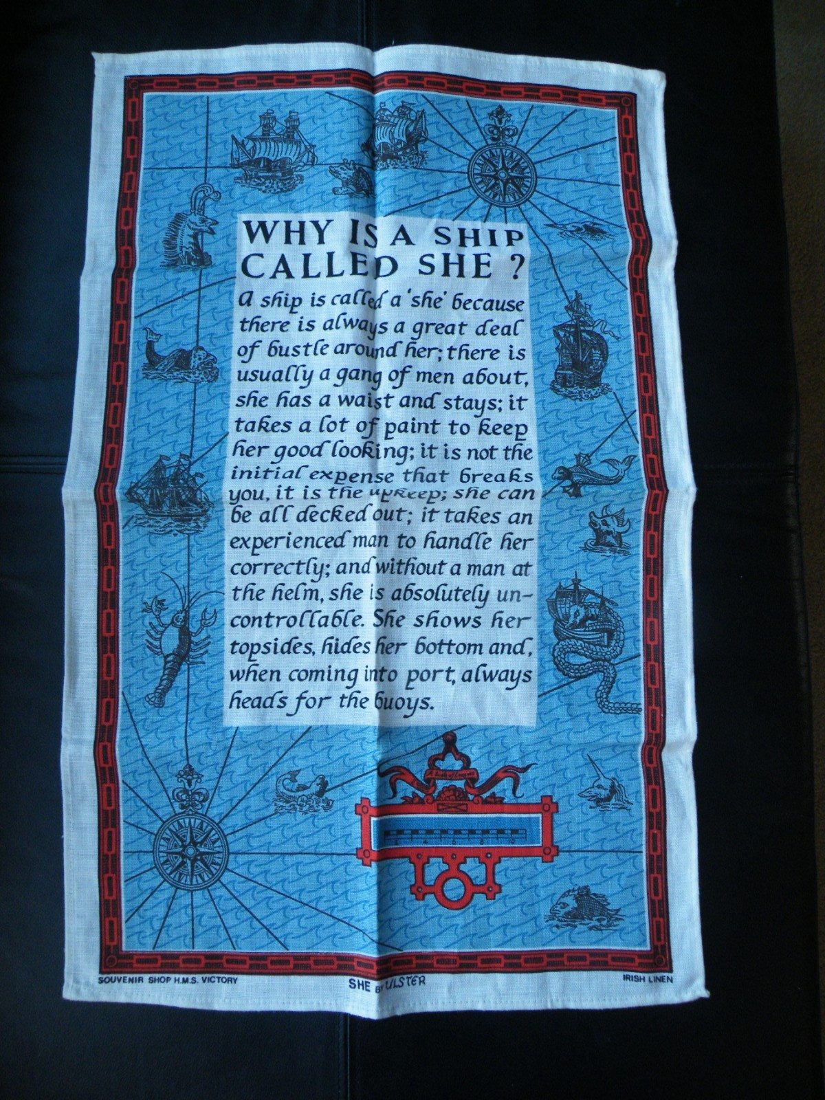 Vtg H.M.S. VICTORY SOUVENIR SHOP IRISH LINEN TEA TOWEL NAUTICAL - Vtg H.M.S. VICTORY SOUVENIR SHOP IRISH LINEN TEA TOWEL NAUTICAL -