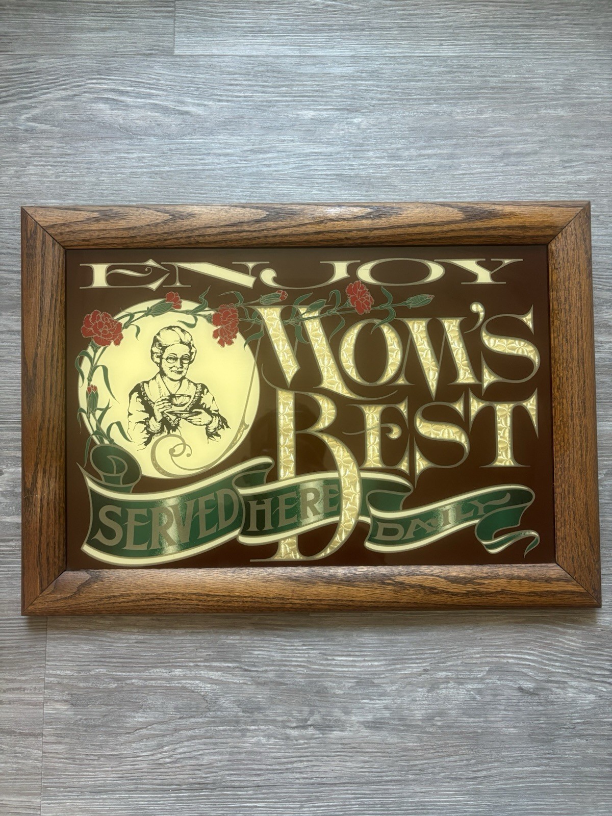 Vintage Hensley Co Enjoy Mom’s Best Served Here 21X15 Cafe Restaurant Sign Frame