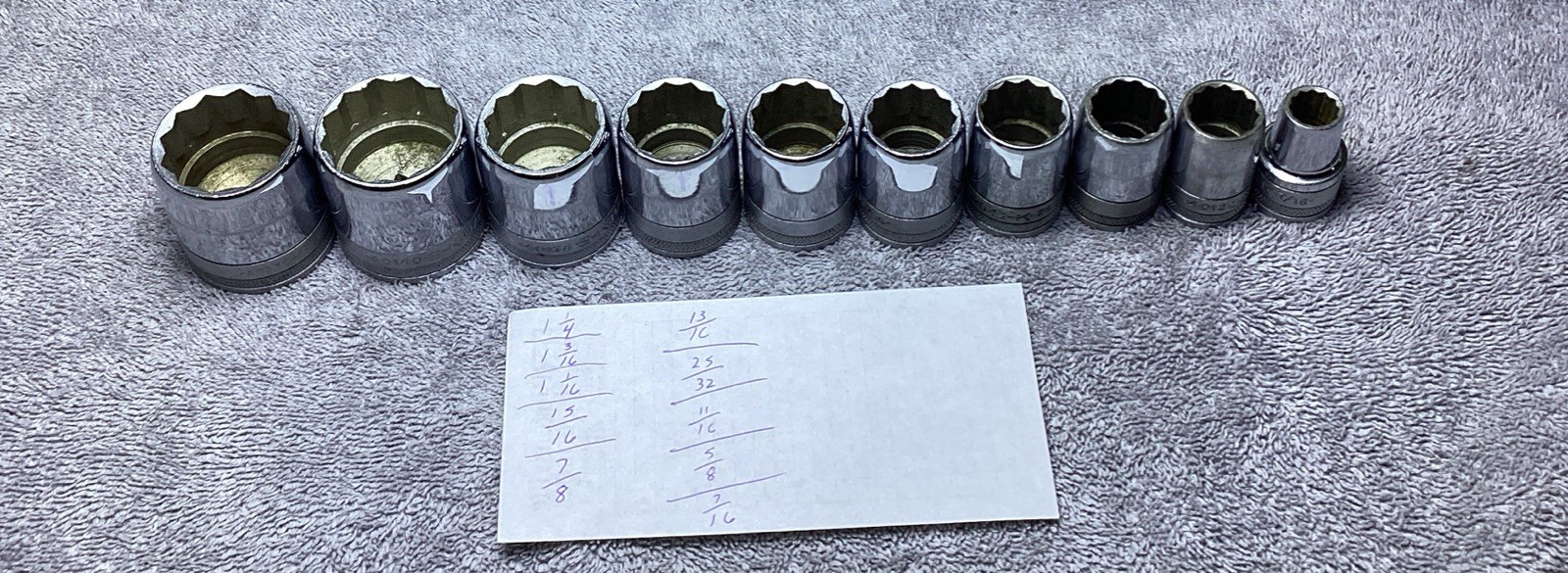 10 VTG. S-K WAYNE 1/2” DRIVE, 12 PT. BULLET NOSE STANDARD SOCKETS