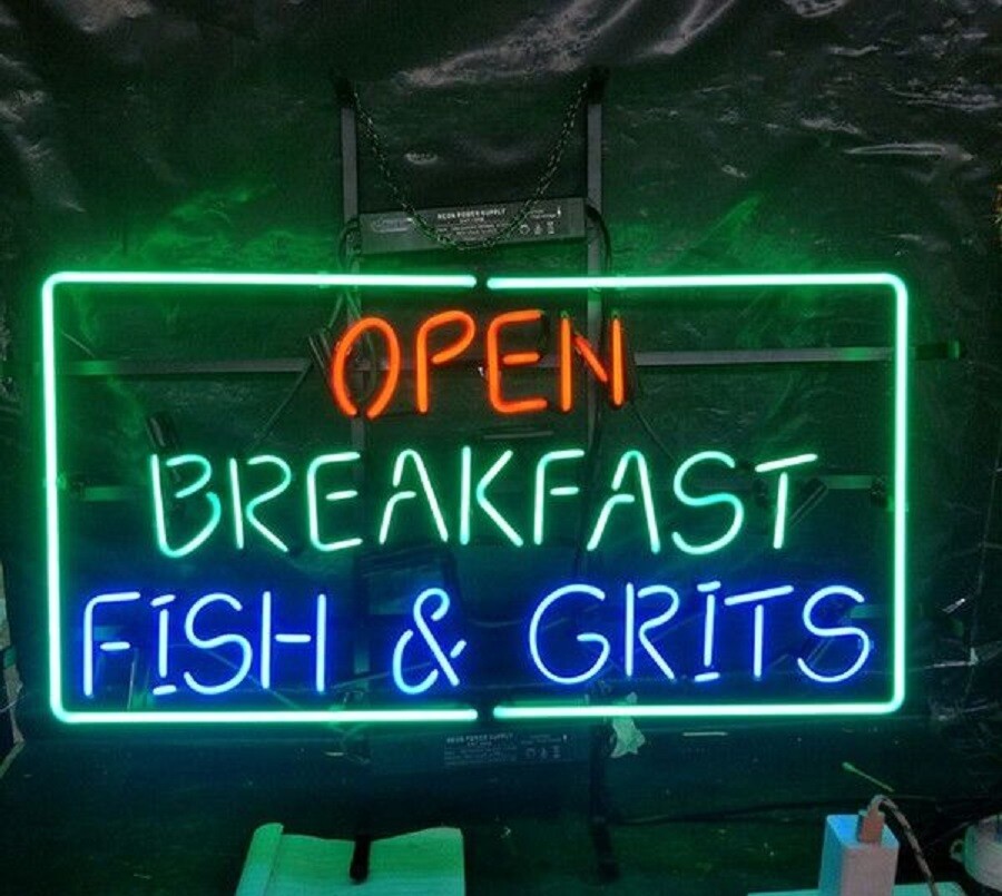 Open Breakfast Fish Grits Neon Sign Light Lamp Poster Cave Collection 24\