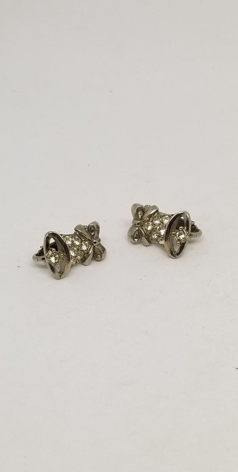 Vintage silver rhinestone bell clip on earrings