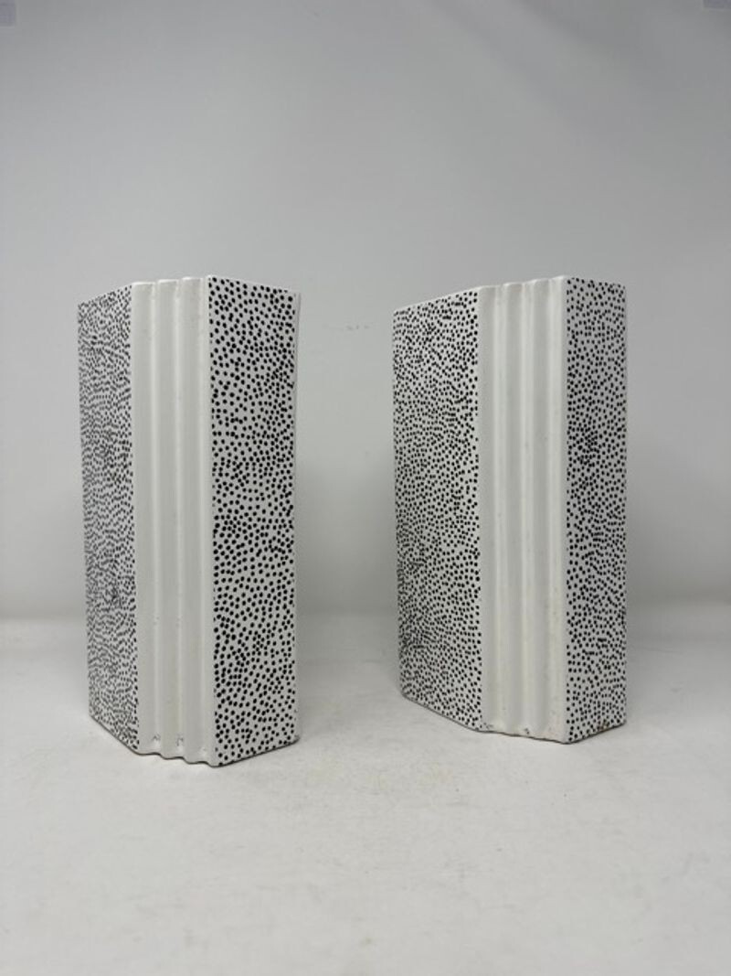 Pair Of Vintage Post-Modern Massimo Materassi Black White Polka Dot Ceramic Vase