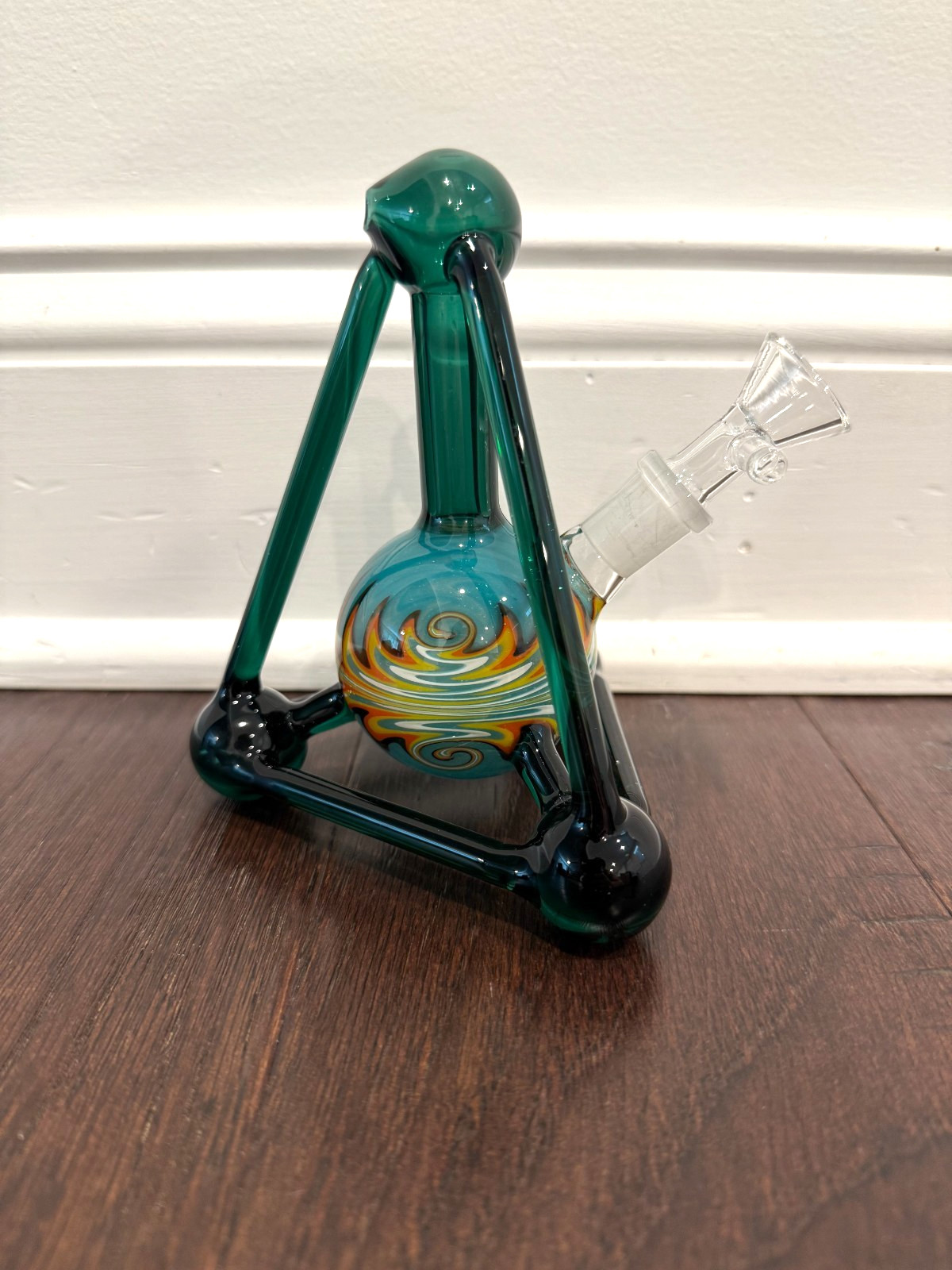 6” Premium Glass Water Pipe Lake Green Triangle Wig Wag Bulb 14mm