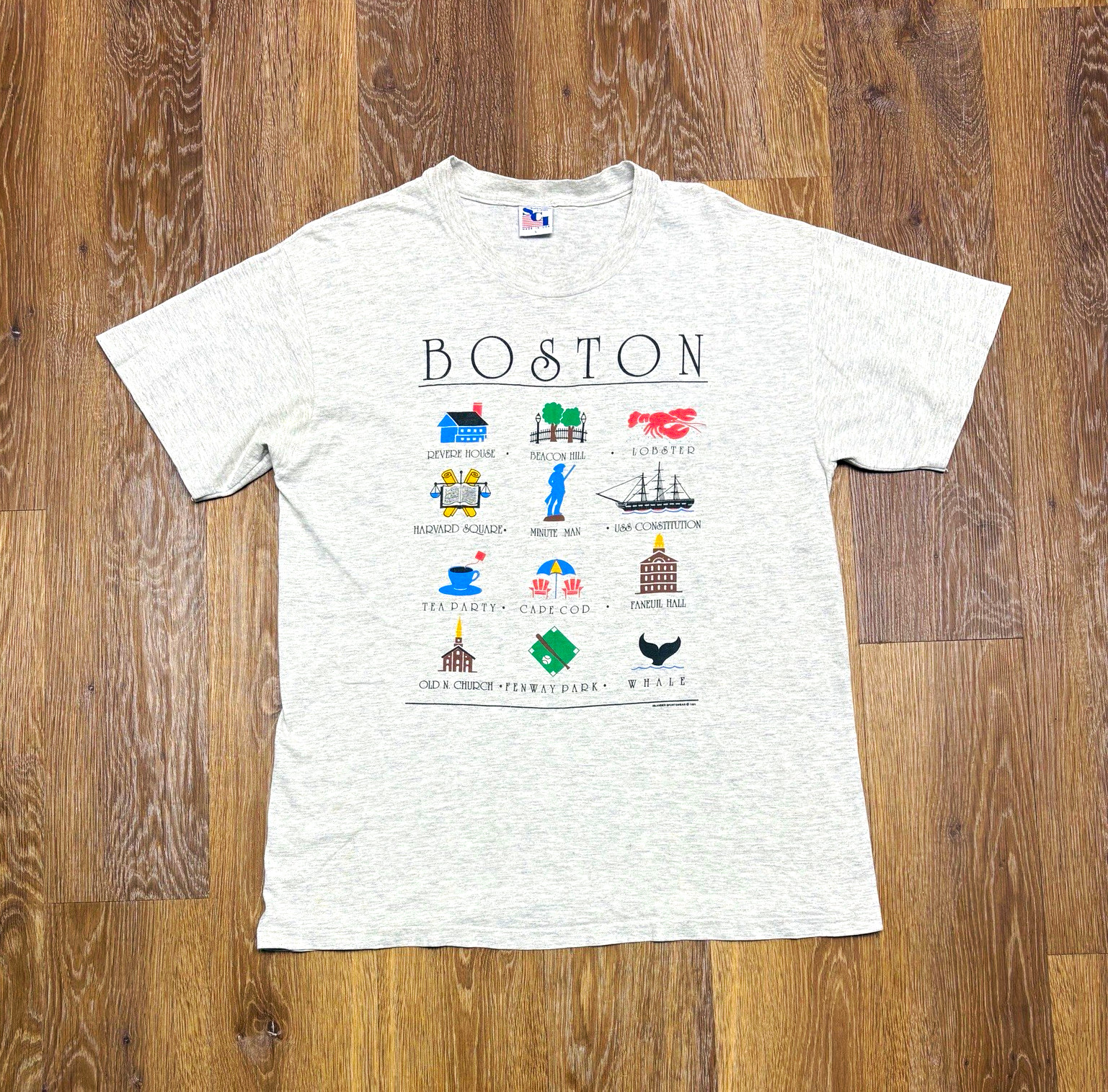 Vintage 1991 Boston Icons T-Shirt L - Single Stitch Made in USA 