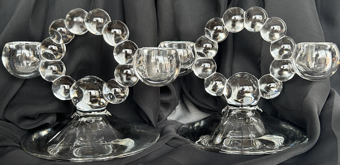 Vintage 1936 Imperial Glass Co 2 Candlewick Double Candleholders