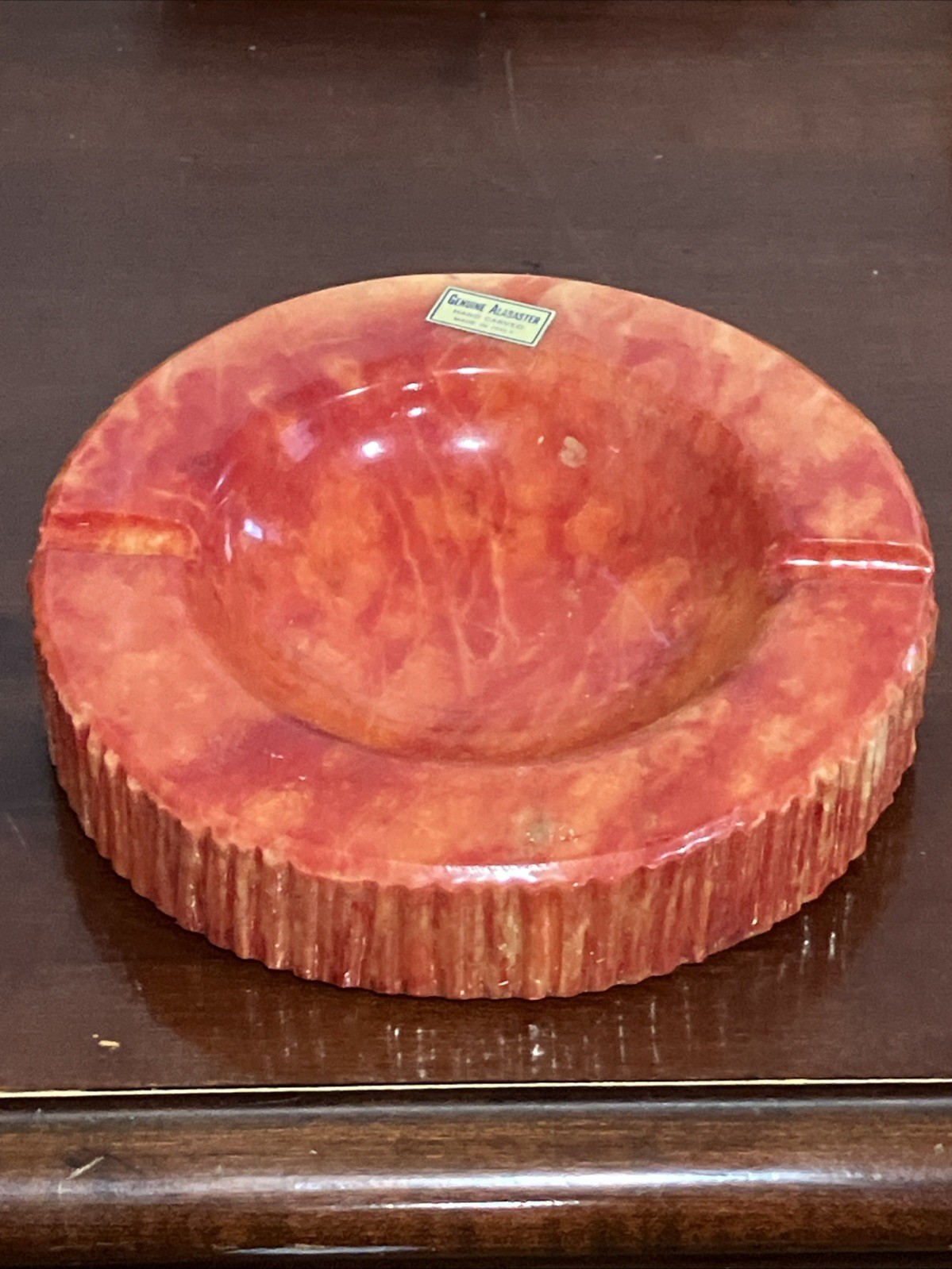 Vintage Romano Bianchi Style Red Alabaster Ashtray Hand Carved Italy MCM 1970s