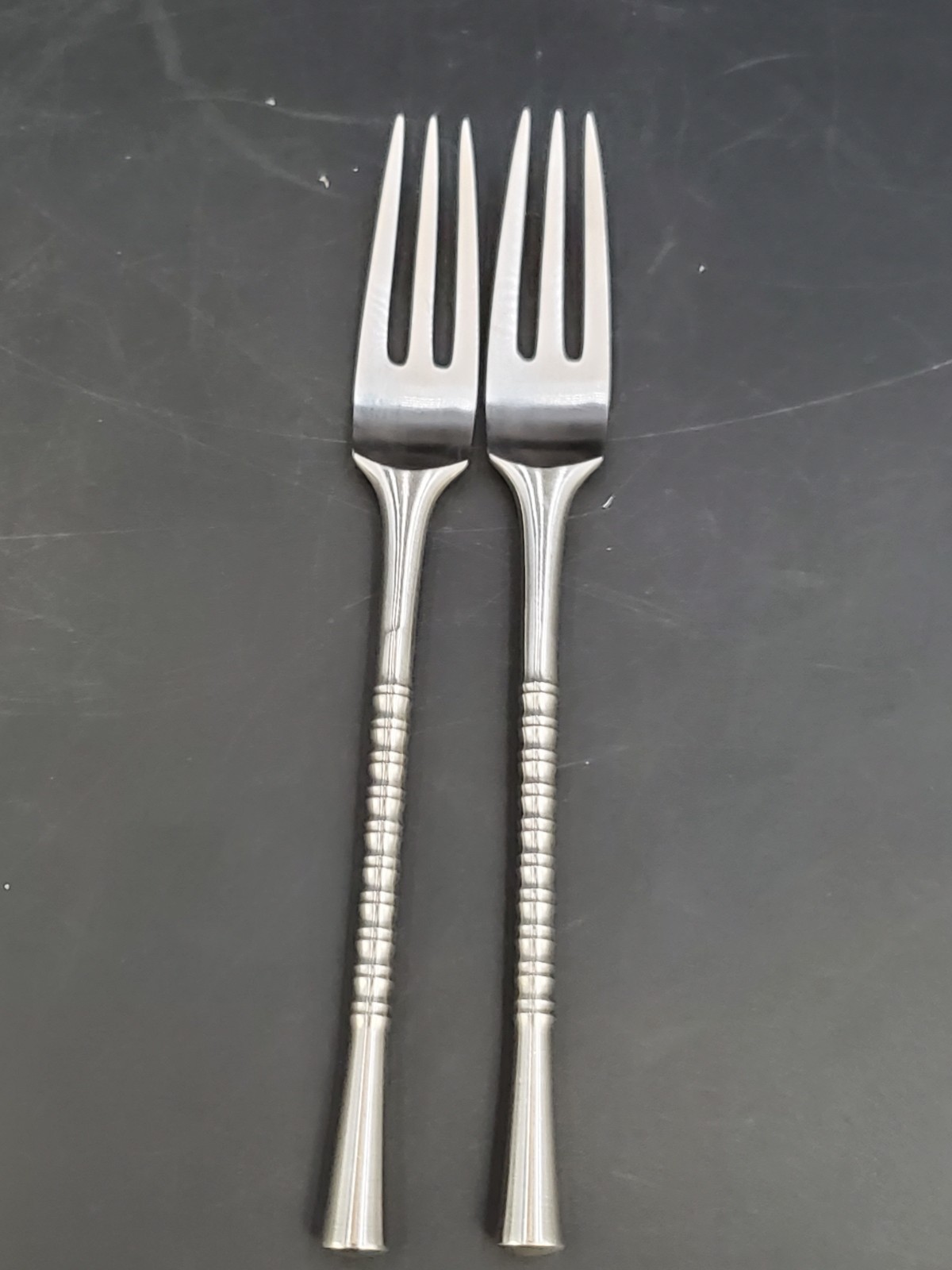 2 Vintage DANSK JETTE Stainless Finland IHQ Salad Forks Mid Century MCM