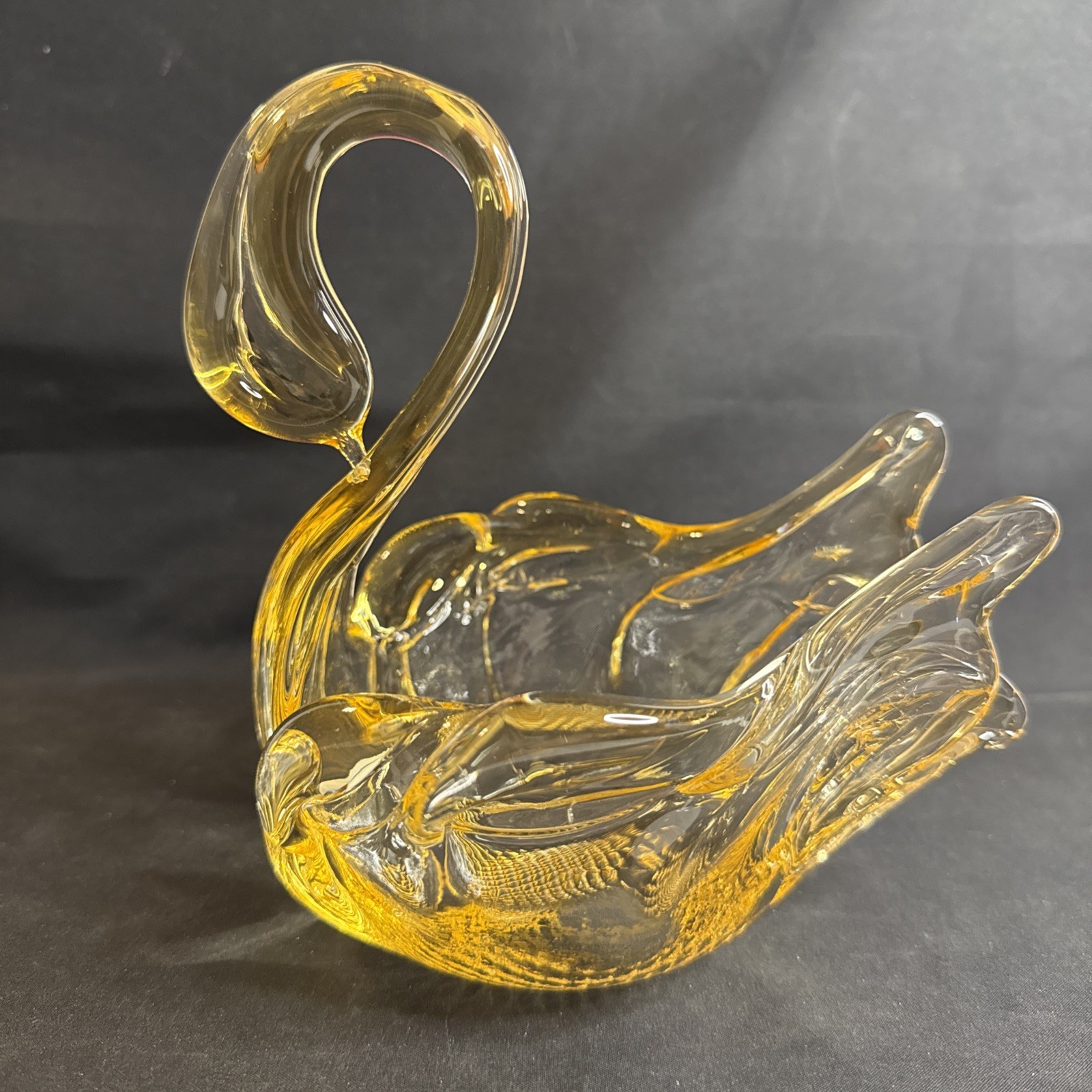 Swan Art Glass Gold Clear Dish- About 6” X 6”. Swan Art Glass Gold Clear Dish- About 6” X 6”.