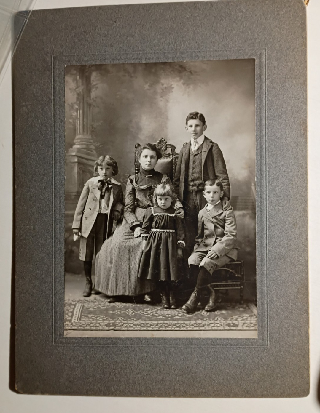Antique Family Photograph, Mother, 3 Sons And 1 Daughter, 1901 Very Good