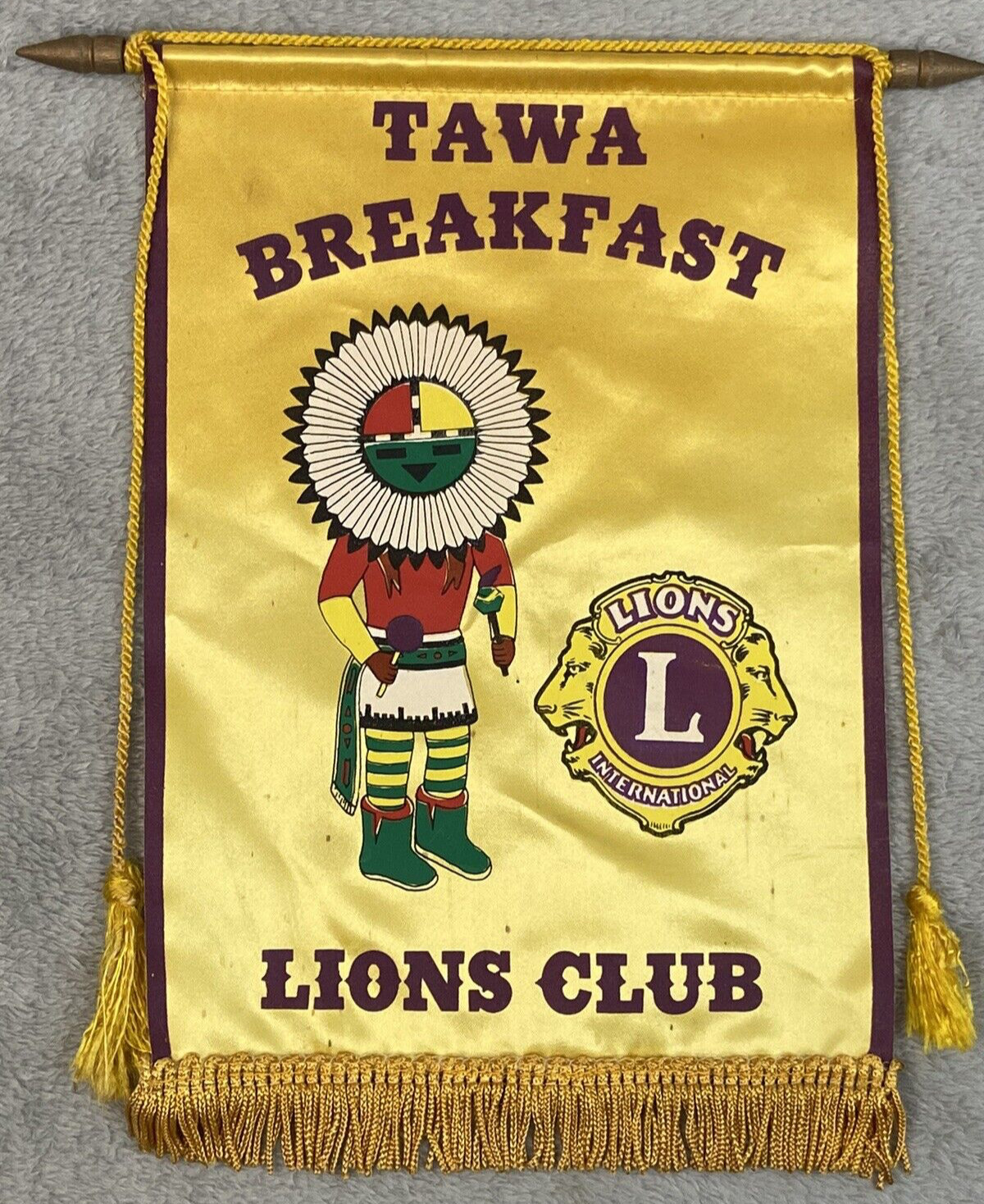 Vintage Lions Club Banner Flag Tawa Breakfast Club Arizona 10” X 9”