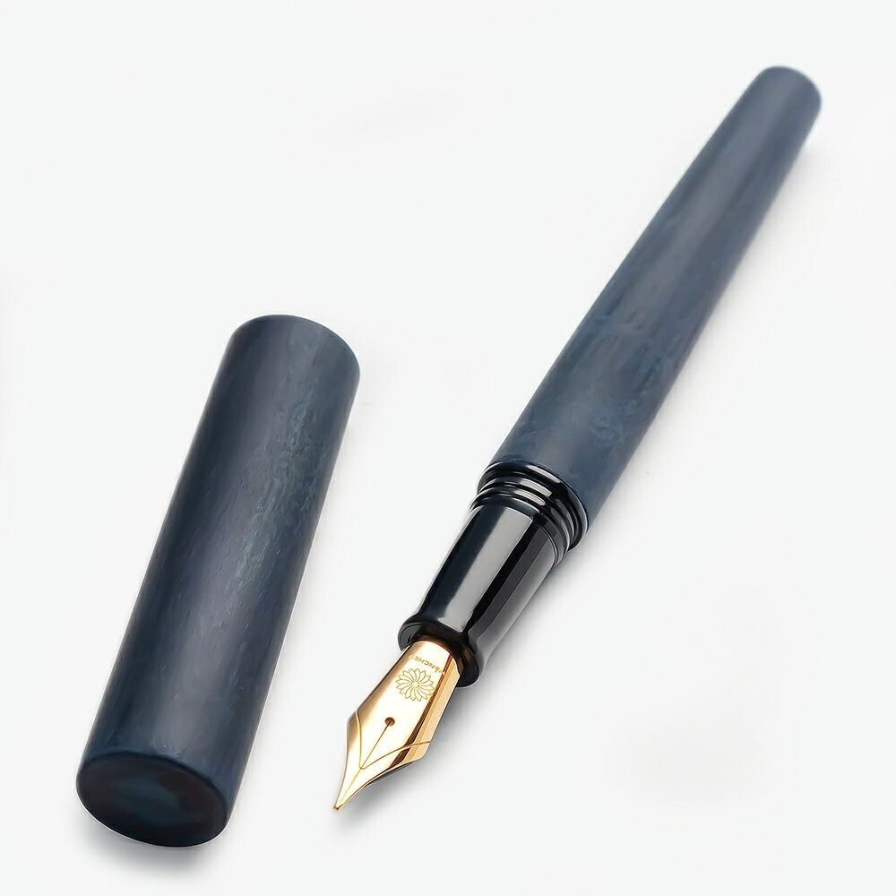 WANCHER Sekai Ai Fountain Pen Aizome Indigo Natural Olive Wood 6 Jowo B Nib New
