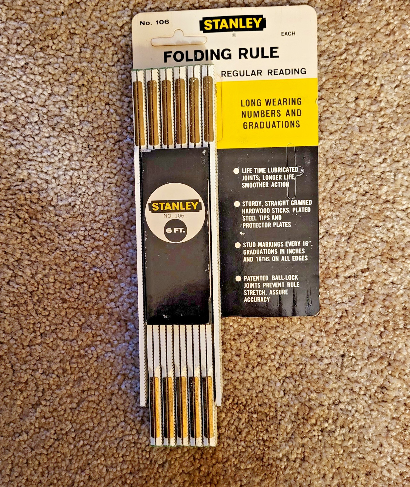 Vintage Stanley 6' foot Folding Wood Rule No. 106  NEW