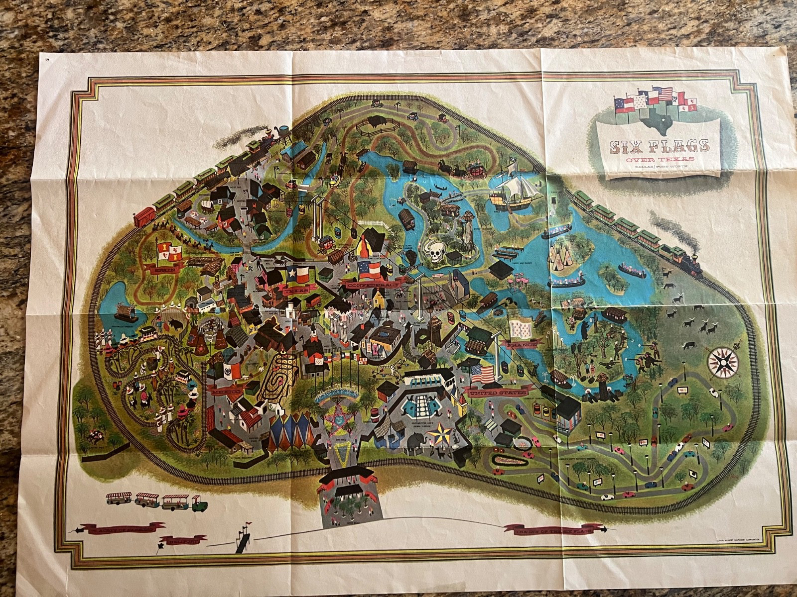 Vintage 1960’s Six Flags over Texas Dallas/Ft. Worth park map