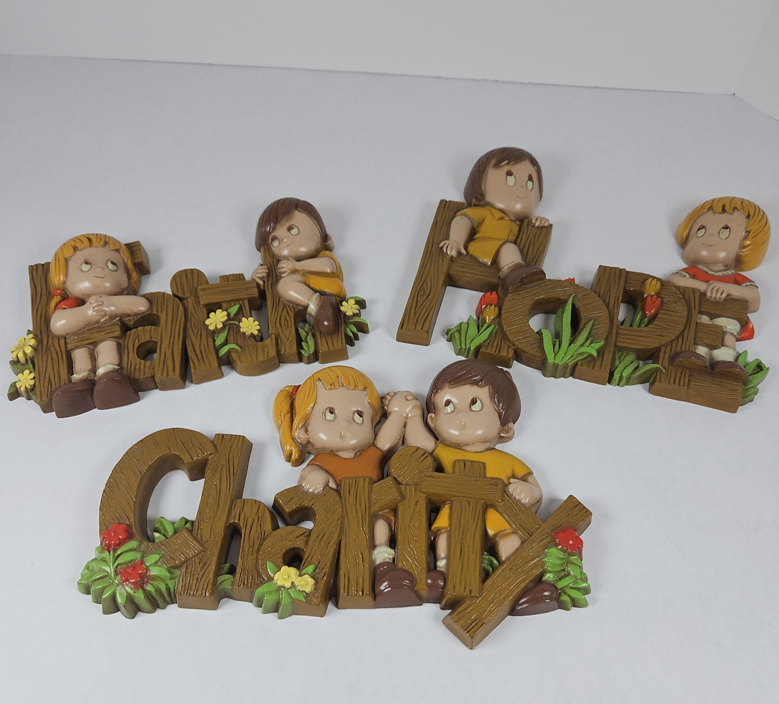 Vintage 1982 Burwood Homco Set Of 3 Faith Hope Charity Wall Plaques Art Decor