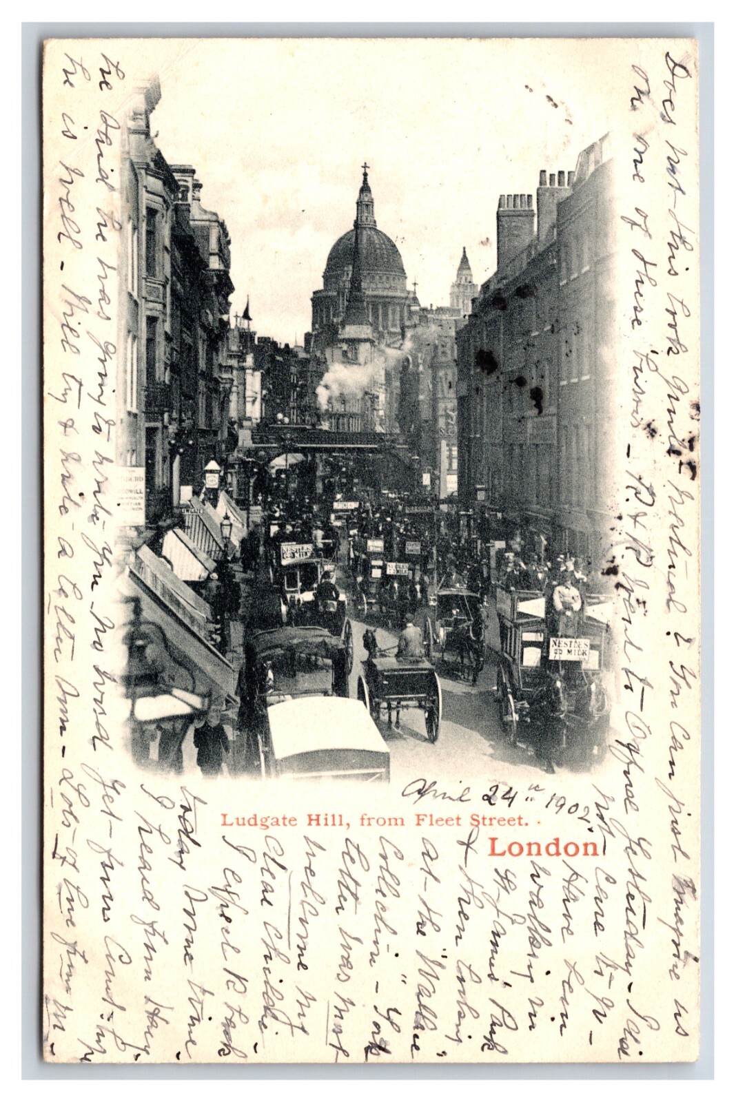 Ludgate Hill Street View From Fleet St. London England UK 1902 UDB Postcard C19