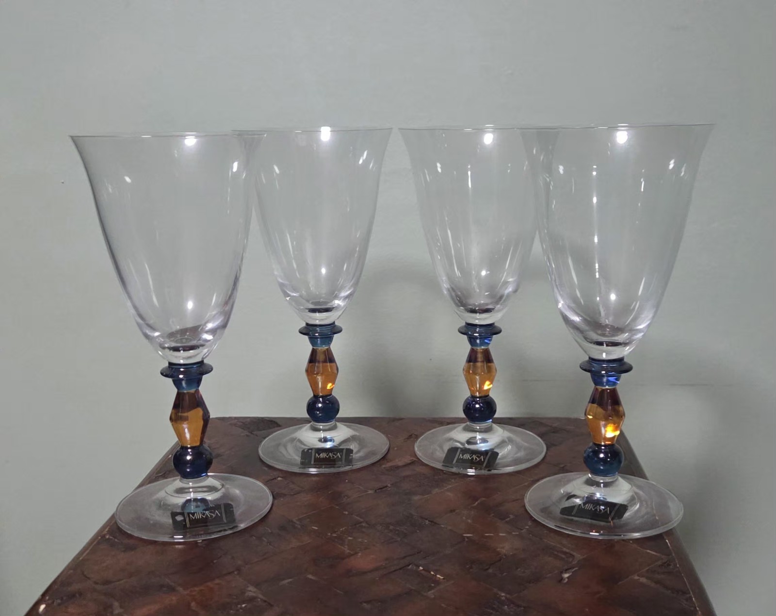 4 Mikasa Amber Wine Glasses Goblets 