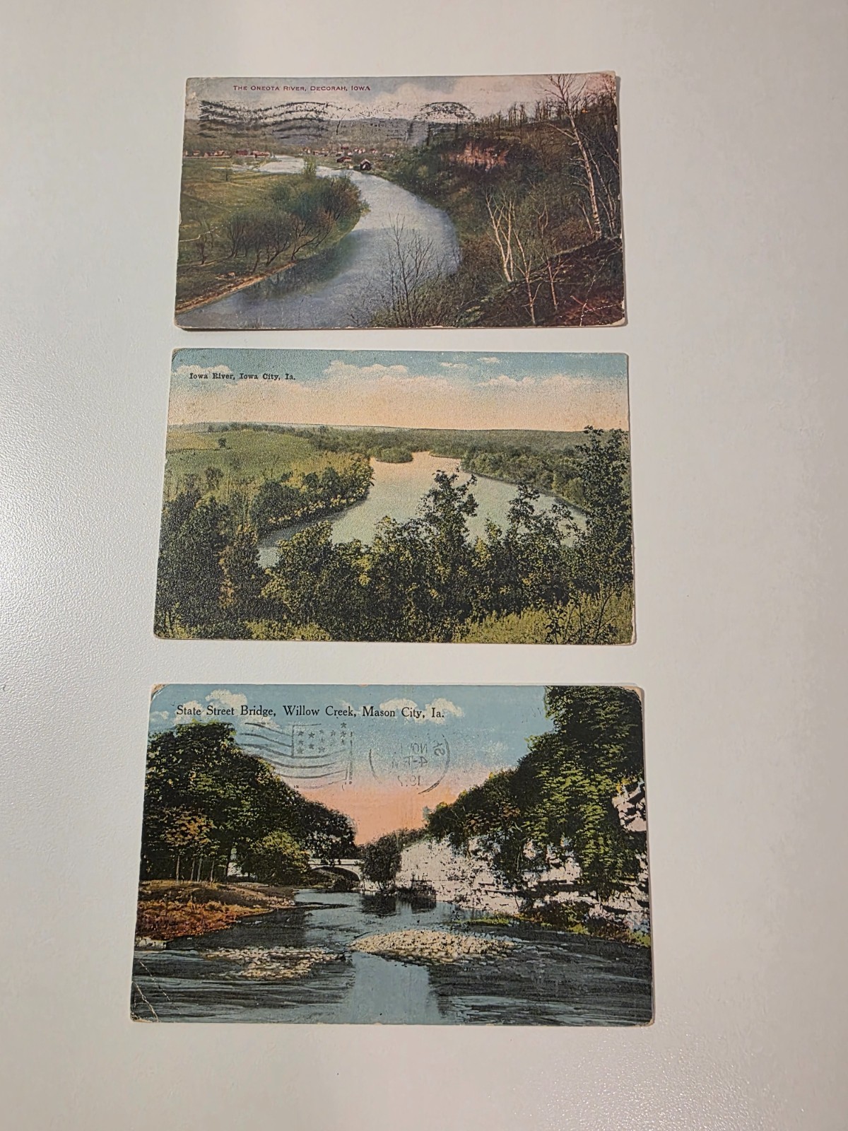 3 Used Antique Iowa Postcards - Decorah 1919/Iowa City 1919/Mason City 1917