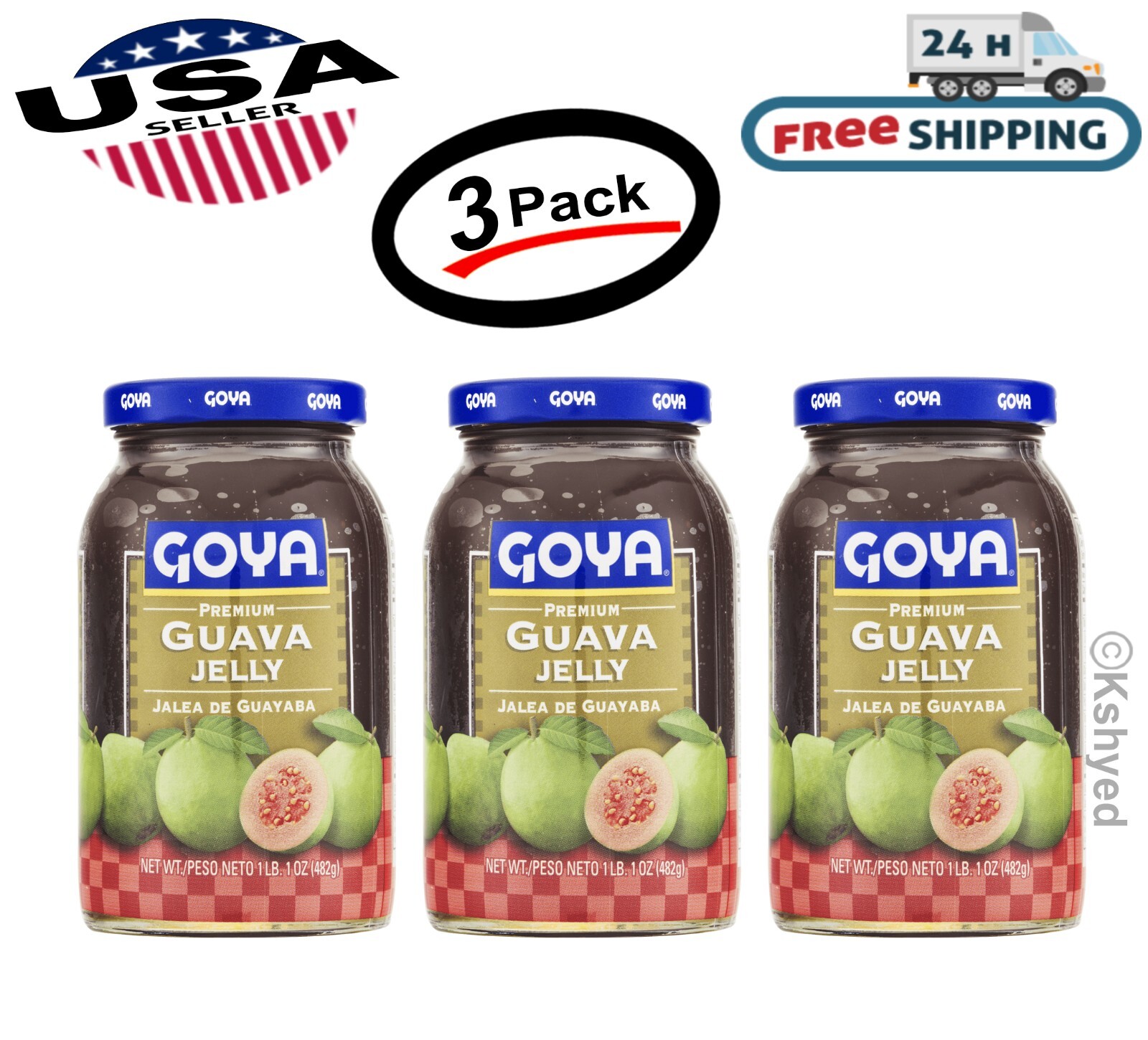 Goya Premium Guava Jelly, Jalea De Guayaba 17 Ounce Each Clear Jar (3 Pack)—New