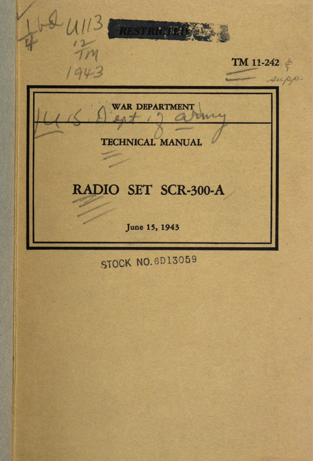 187 Page June 1943 TM 11-242 Radio Set SCR-300-A Technical Manual on CD