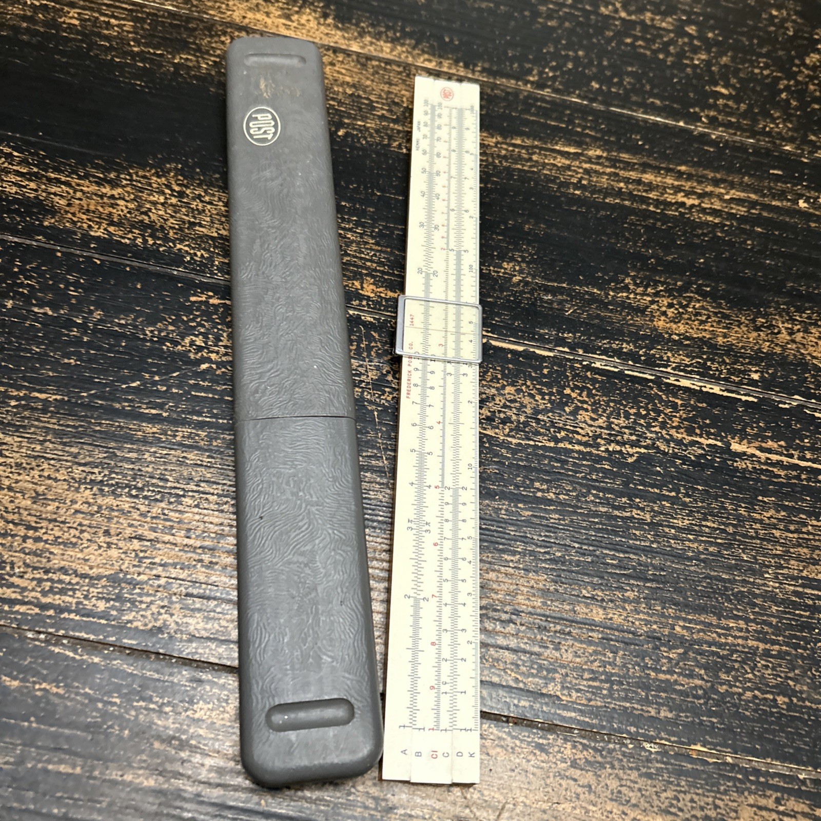 Vintage Frederick Post 1447 Slide Rule Hard Case Cursor HEMMI Japan