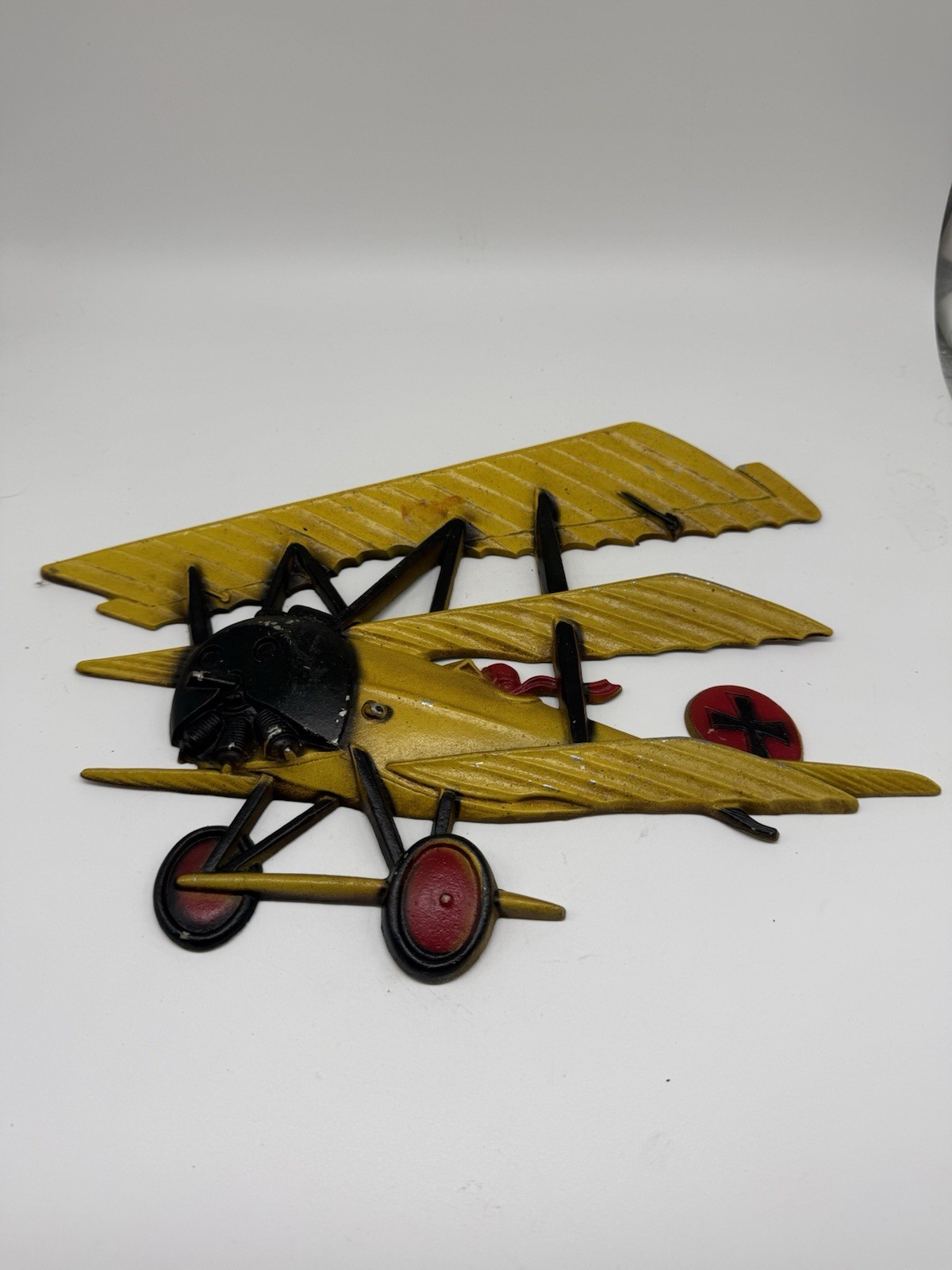 Vintage 1975 HOMCO USA Yellow WWI Triplane Airplane Wall Plaque Decor #1232-BX-B