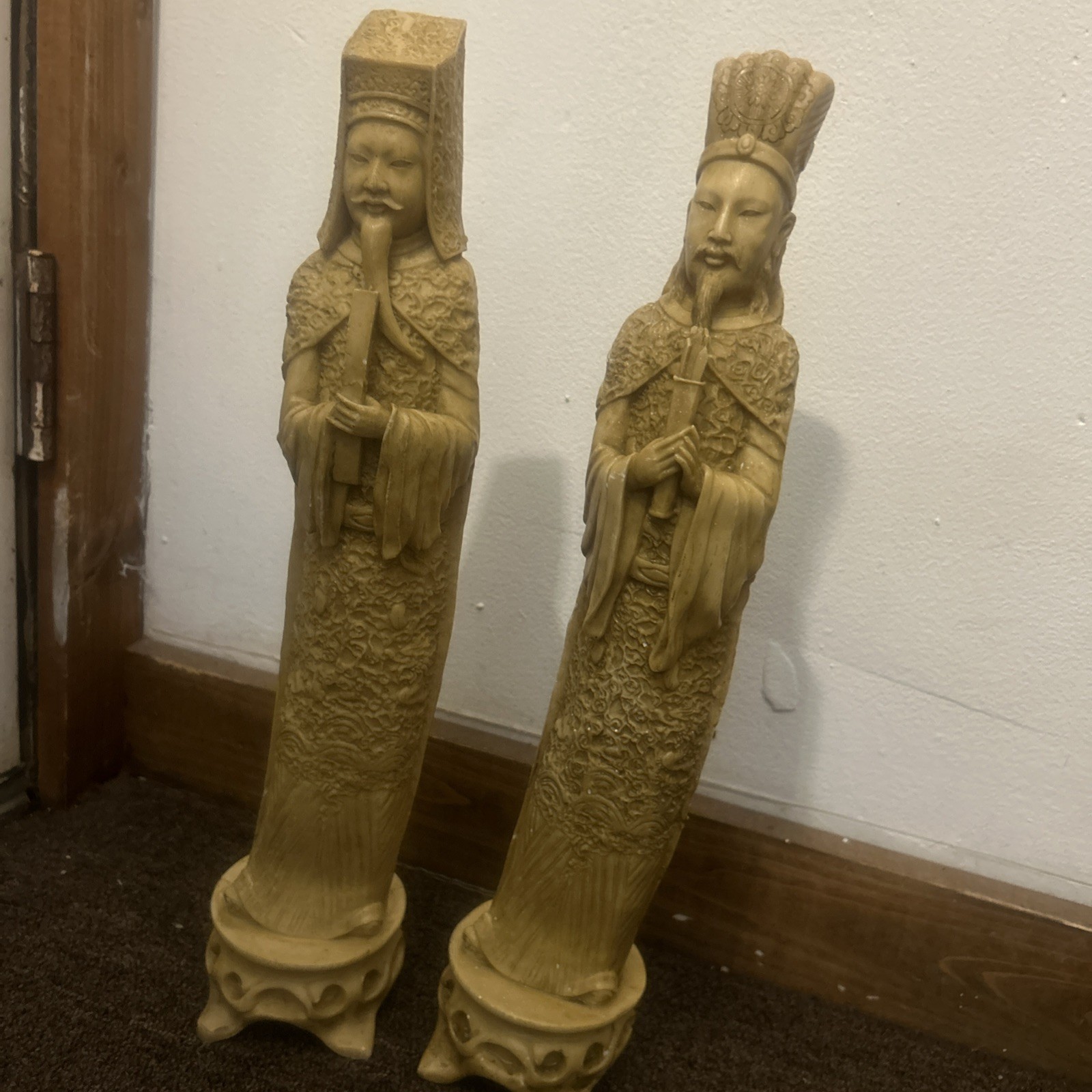 -vintage Asian Chinese Emperor Statue 16 Inches Tall Figurine combo 2 pieces.