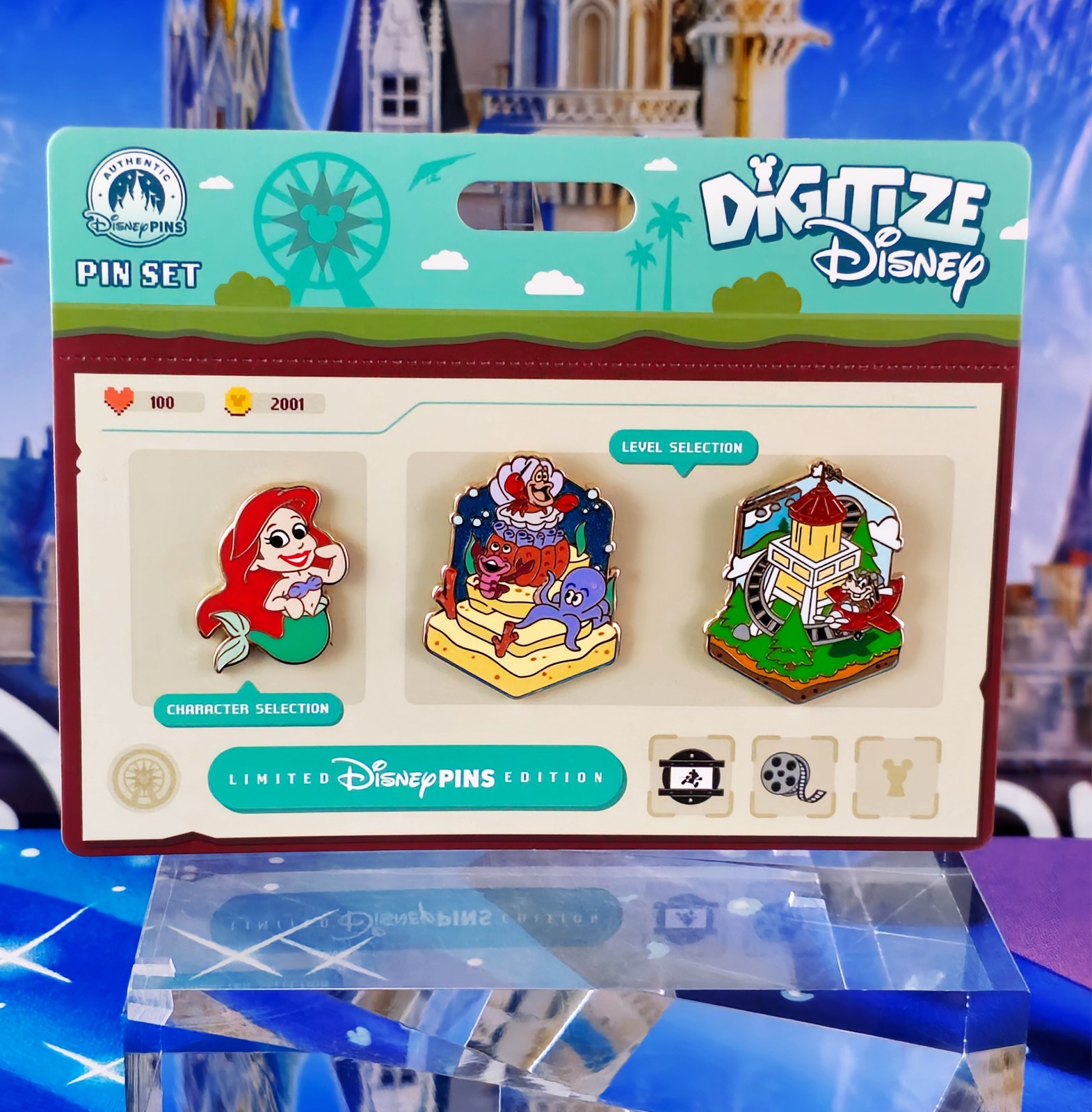 Disney Pin Set Disneyland Resort Digitize Ariel Undersea Adventure Goofy\'s Sky