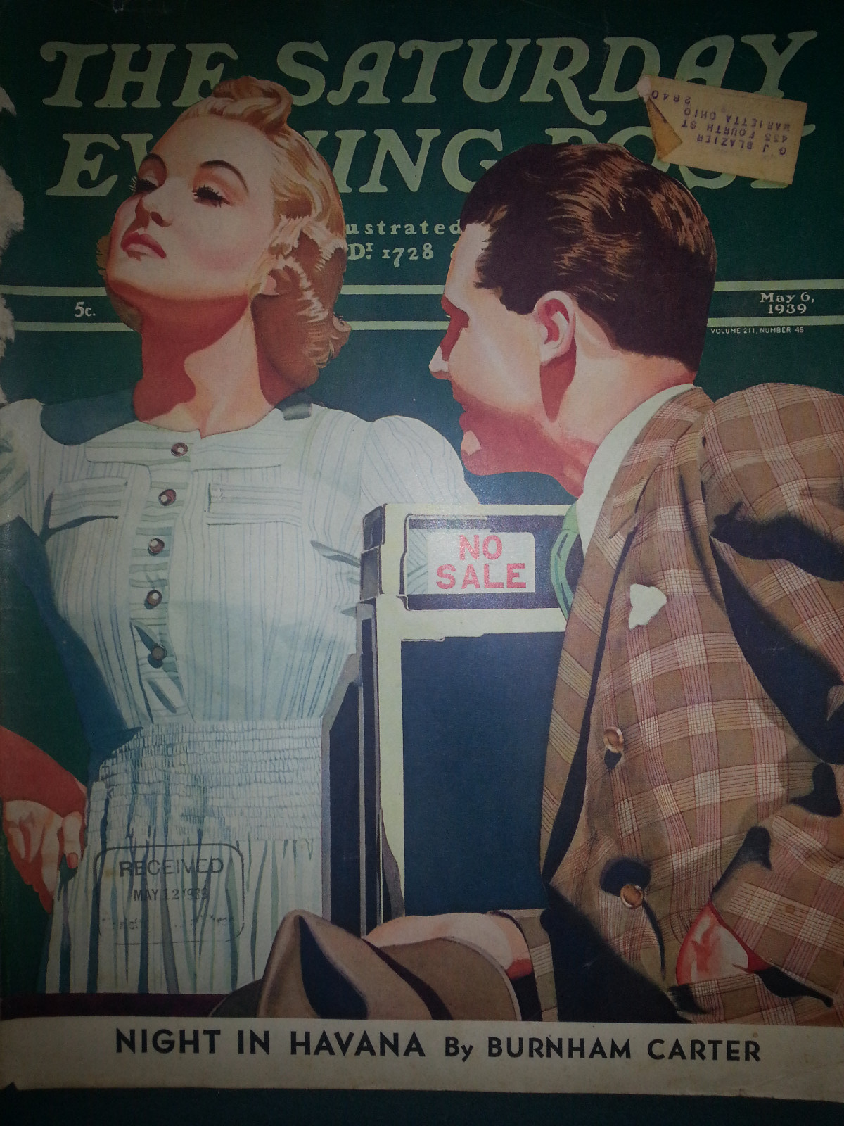 1939 Saturday Evening Post Cover ONLY Blonde Woman No Sale