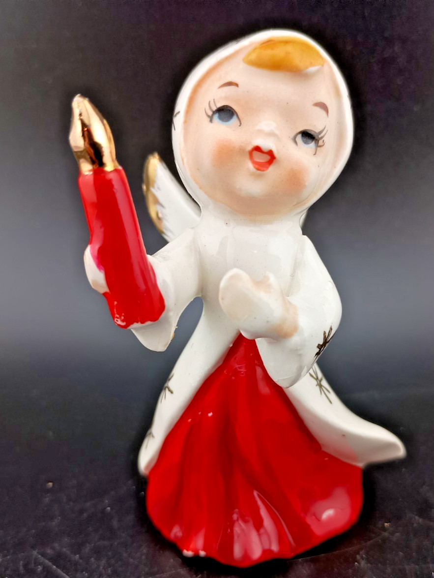 Vintage Napco Christmas Angel w Candle Figurine Japan MCM Ceramic Christmas