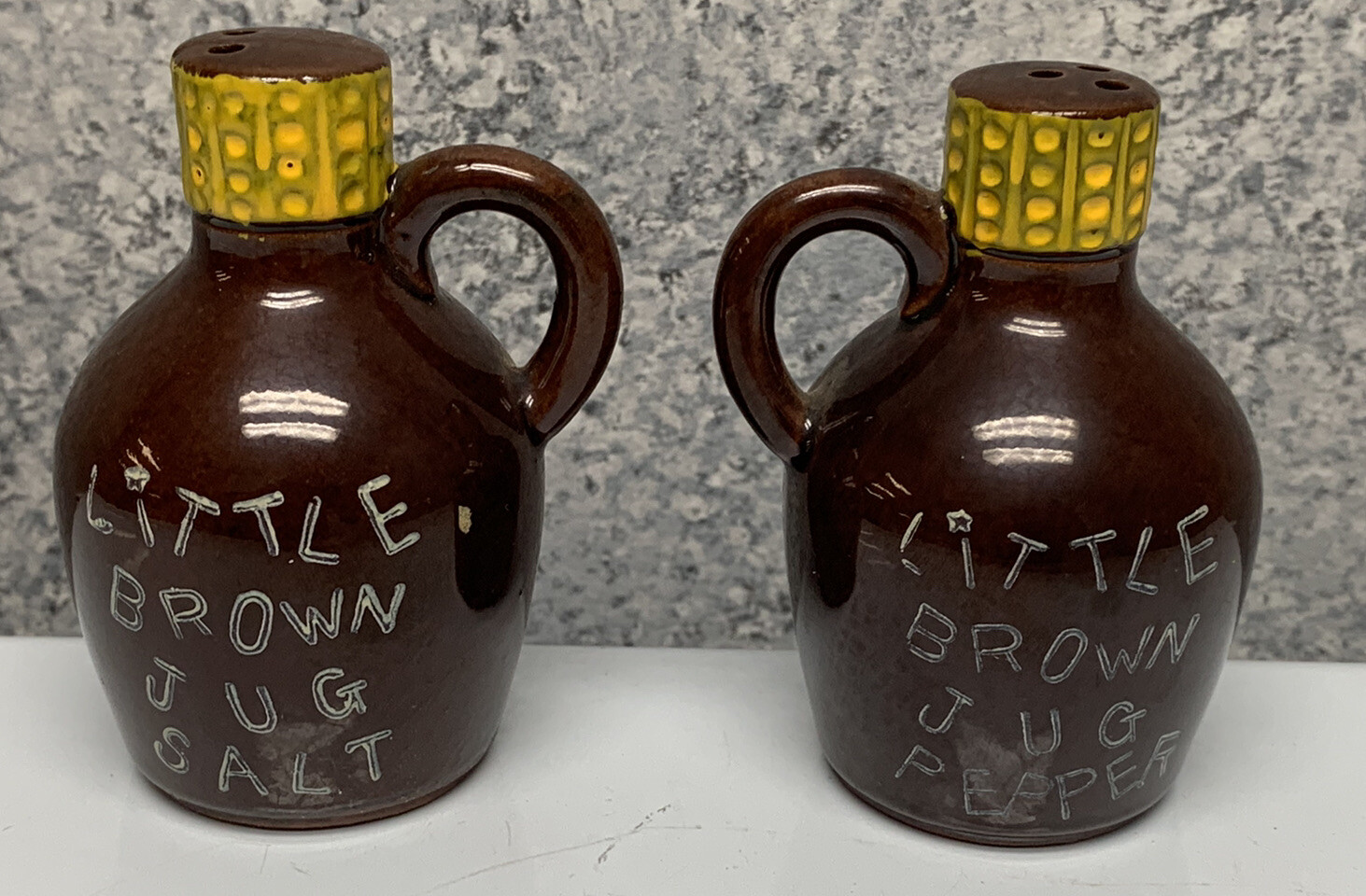 JAPAN LITTLE BROWN JUG SALT AND PEPPER SHAKERS 3 7/8\