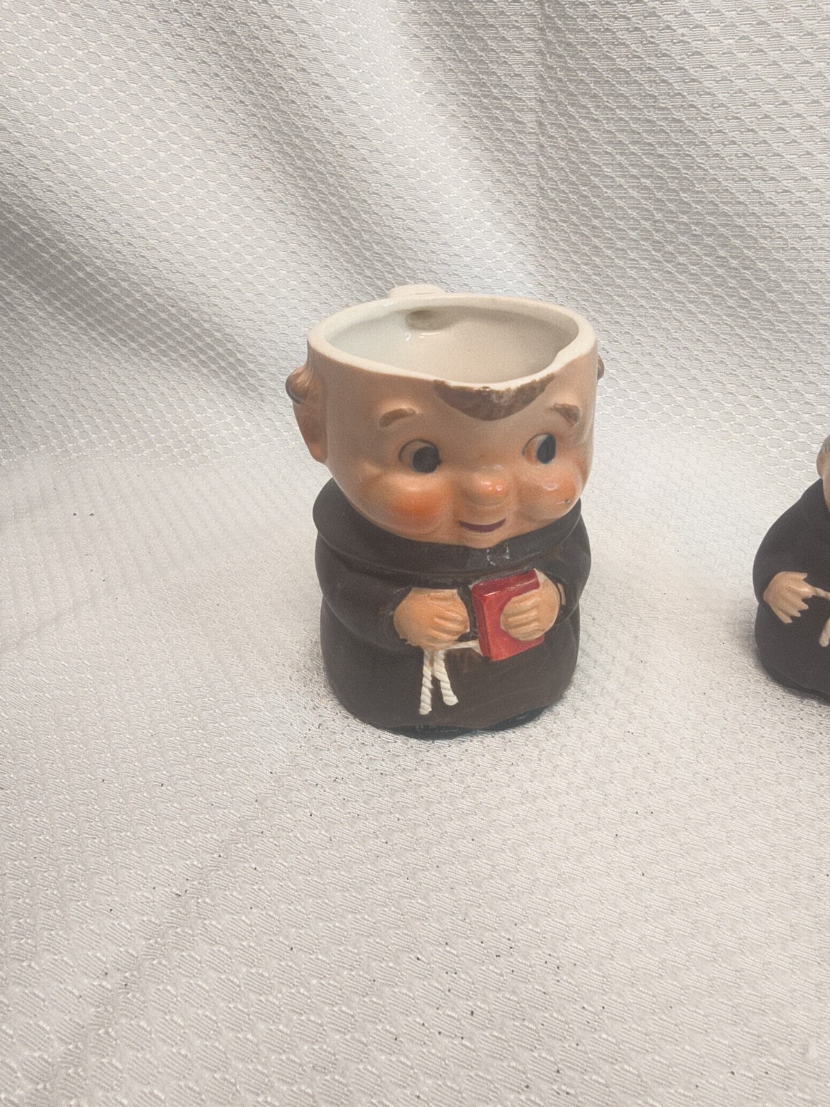 Vintage Goebel Friar Tuck 3 Pc Lot Lidded Sugar Bowl Salt and Pepper Shakers Vintage Goebel Friar Tuck 3 Pc Lot Lidded Sugar Bowl Salt and Pepper Shakers