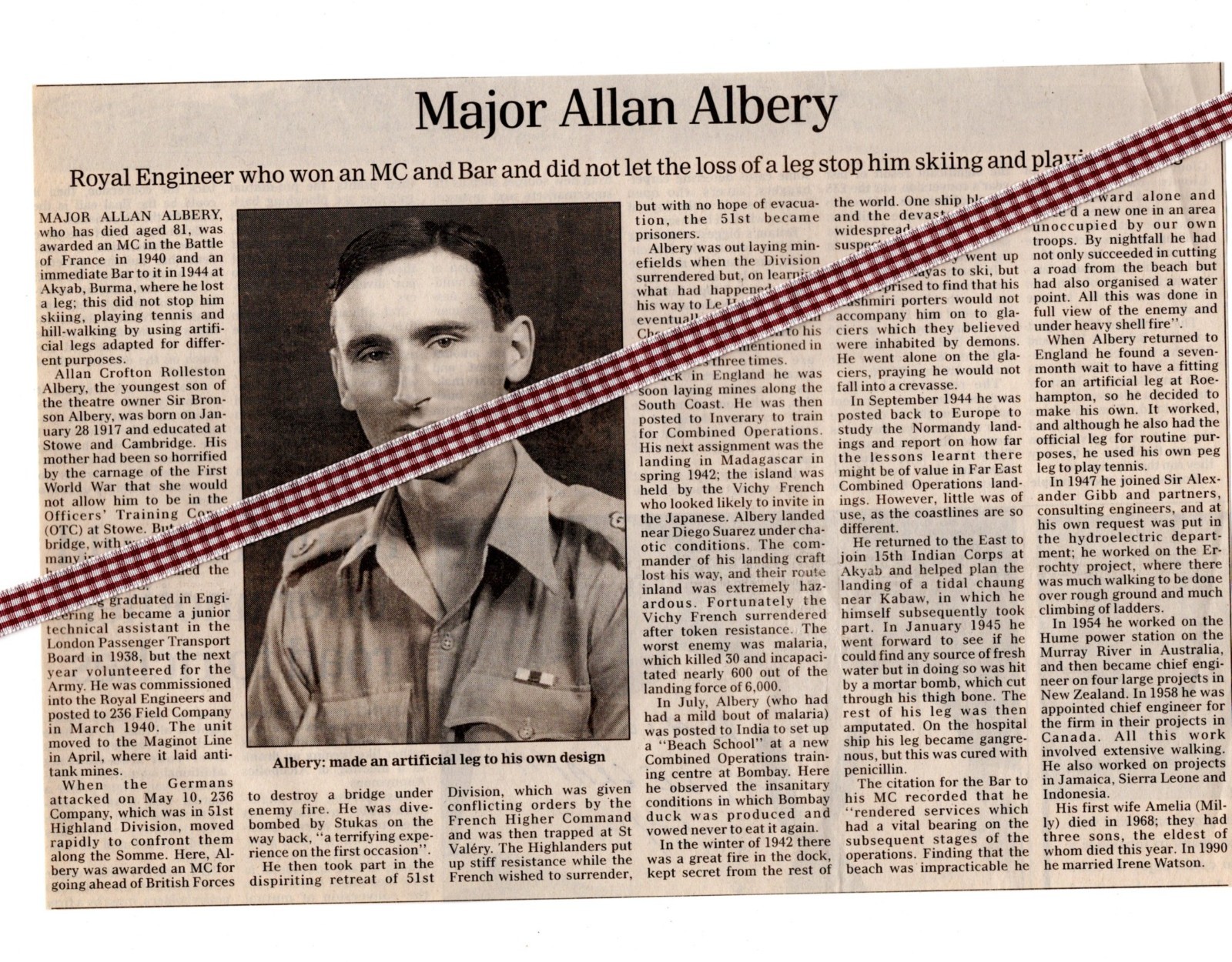WW2 Royal Engineers Major Allan Albery MC Bar Dunkirk Madagascar Burma Amputee WW2 Royal Engineers Major Allan Albery MC Bar Dunkirk Madagascar Burma Amputee