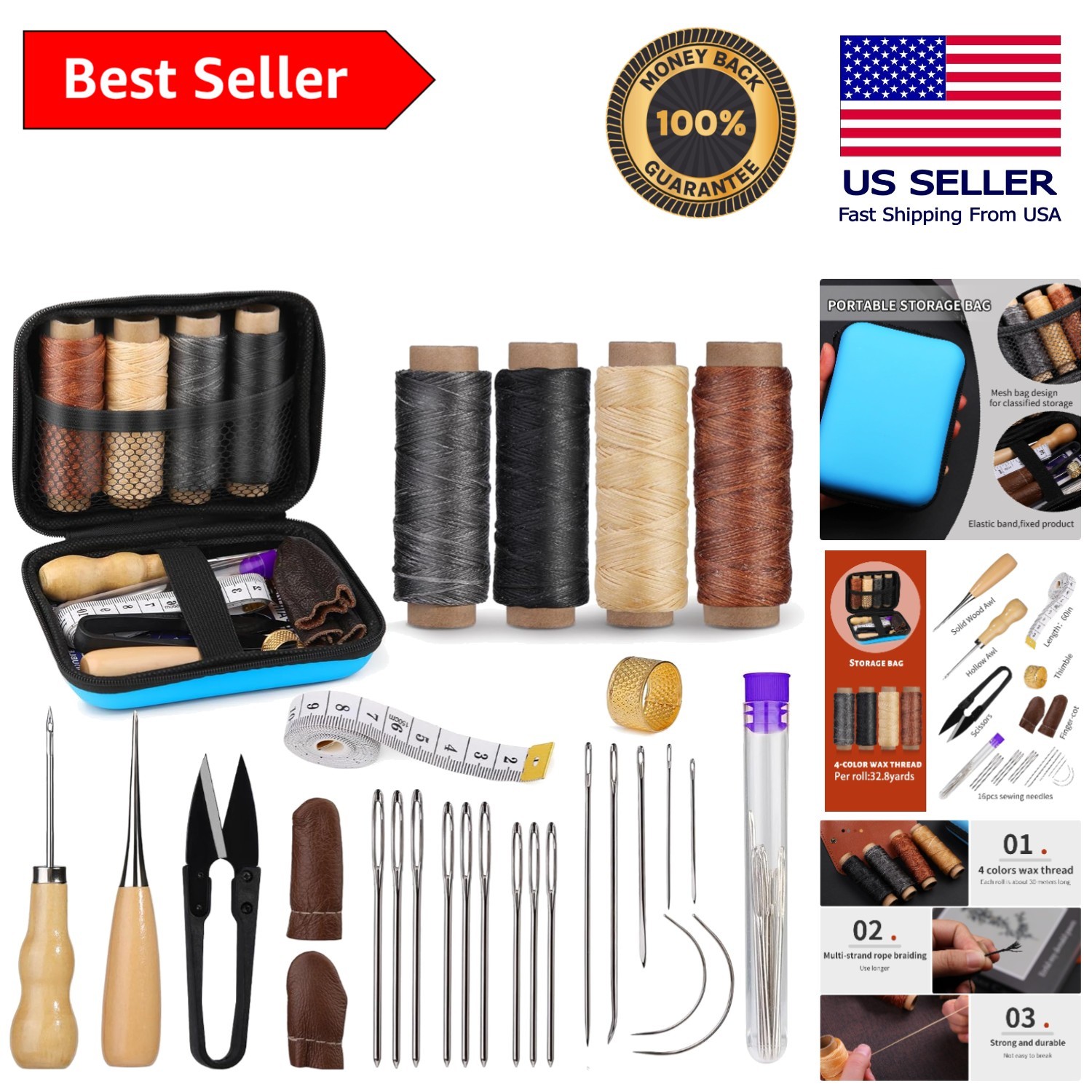 Morfen  Leather Sewing Kit: 16 Needles & Heavy Duty Tools for DIY Craft