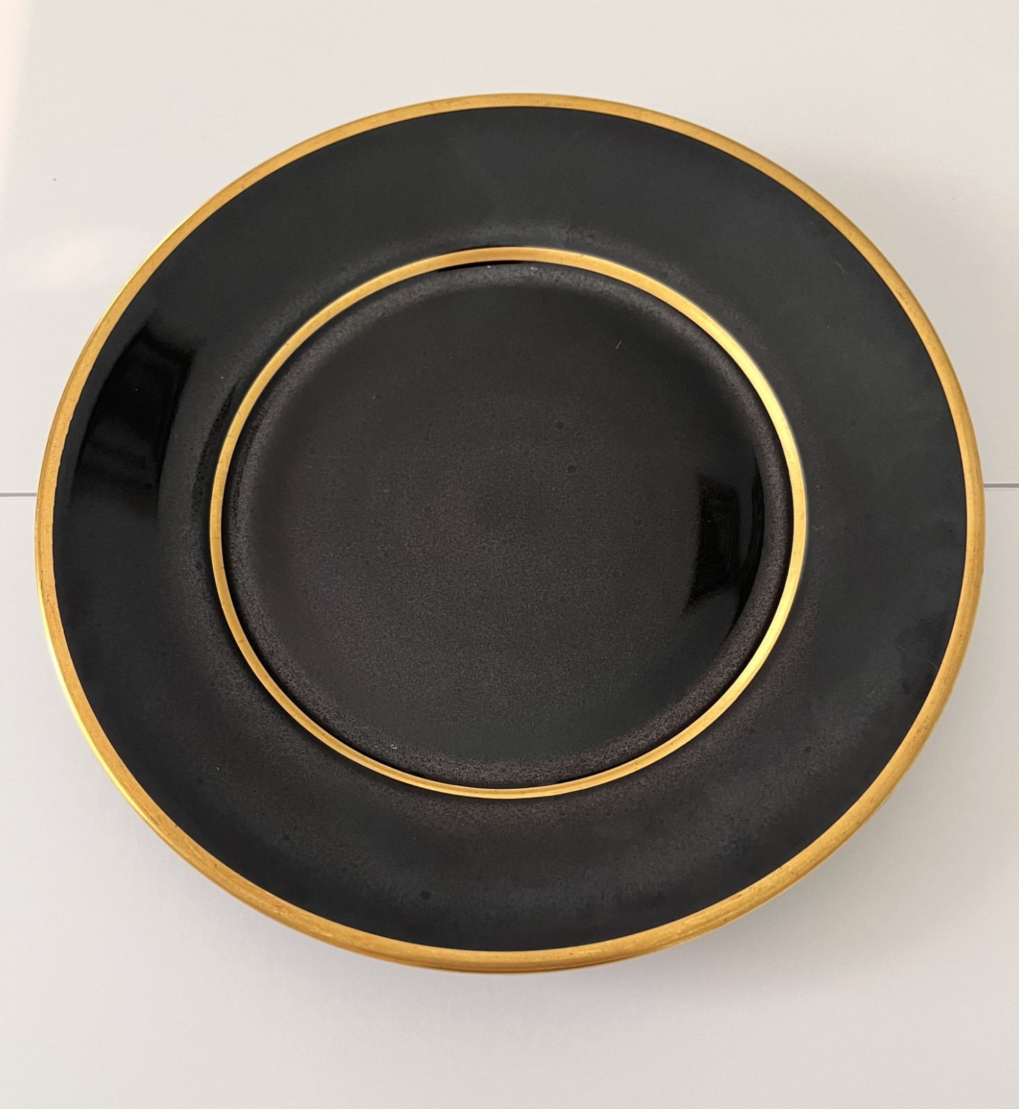 Fraunfelter China OH 1233 Dessert Plates Black Gold Art Deco 1920s–30s