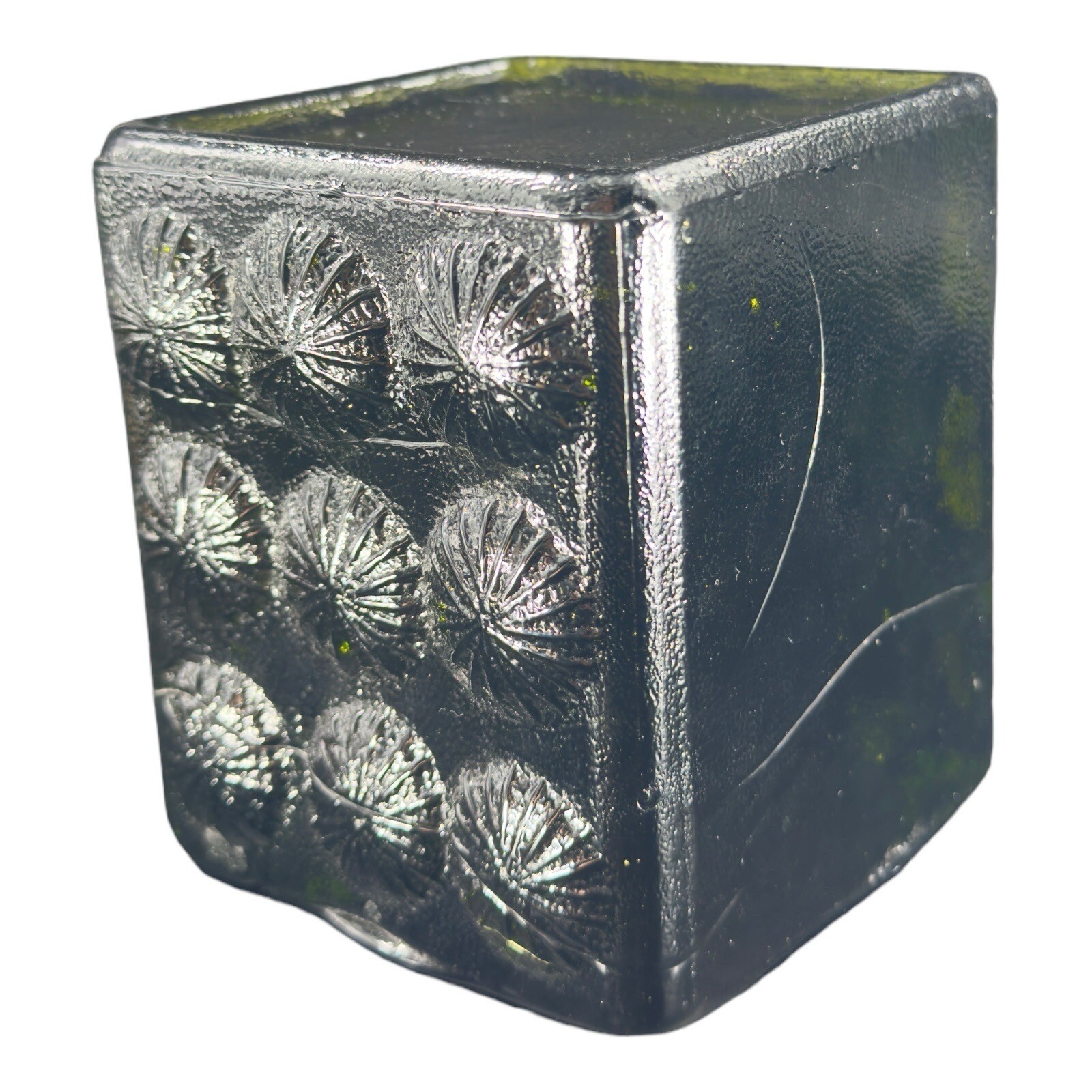 Blenko Joel Meyers Bookend Glass Ice Block Cube Stamped Pinwheel Heavy Single Blenko Joel Meyers Bookend Glass Ice Block Cube Stamped Pinwheel Heavy Single