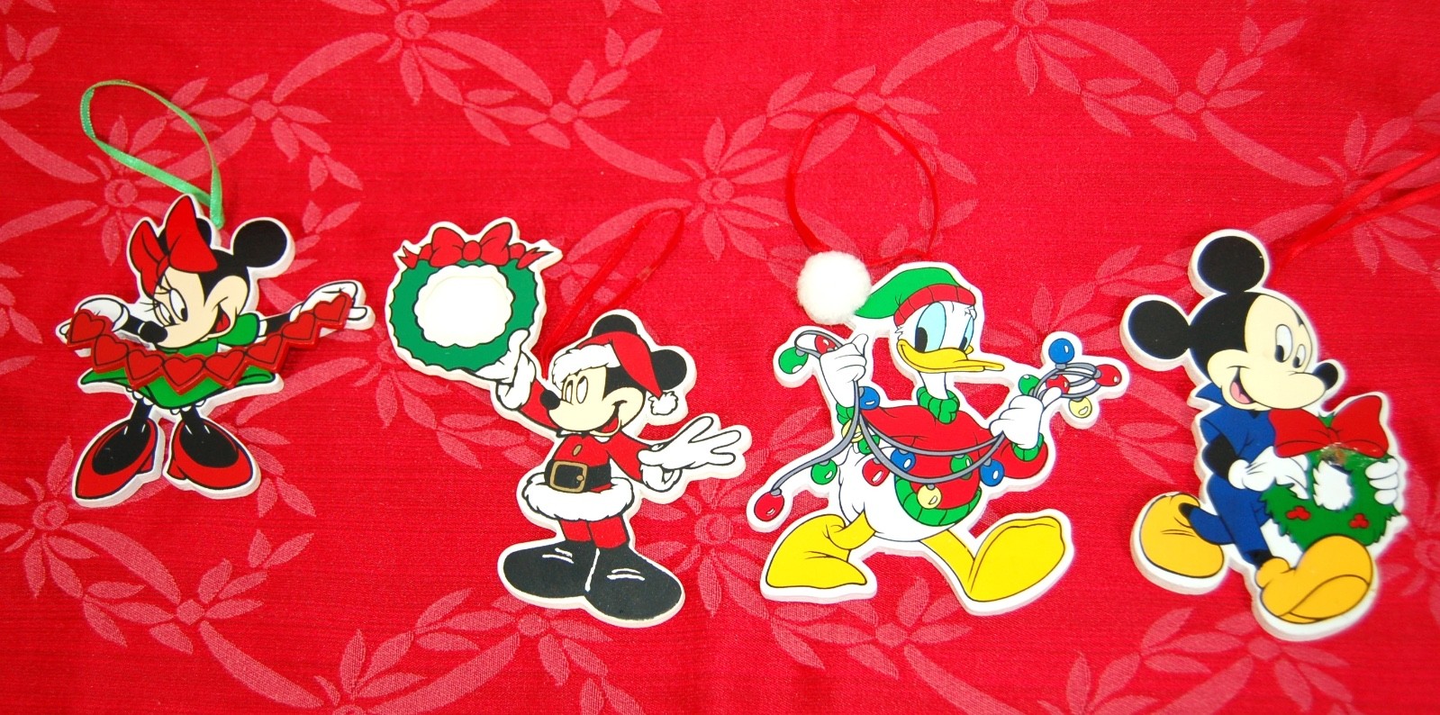 Vtg Set of 4 Disney Kurt S Adler Wood Christmas Ornaments Mickey Minnie Donald