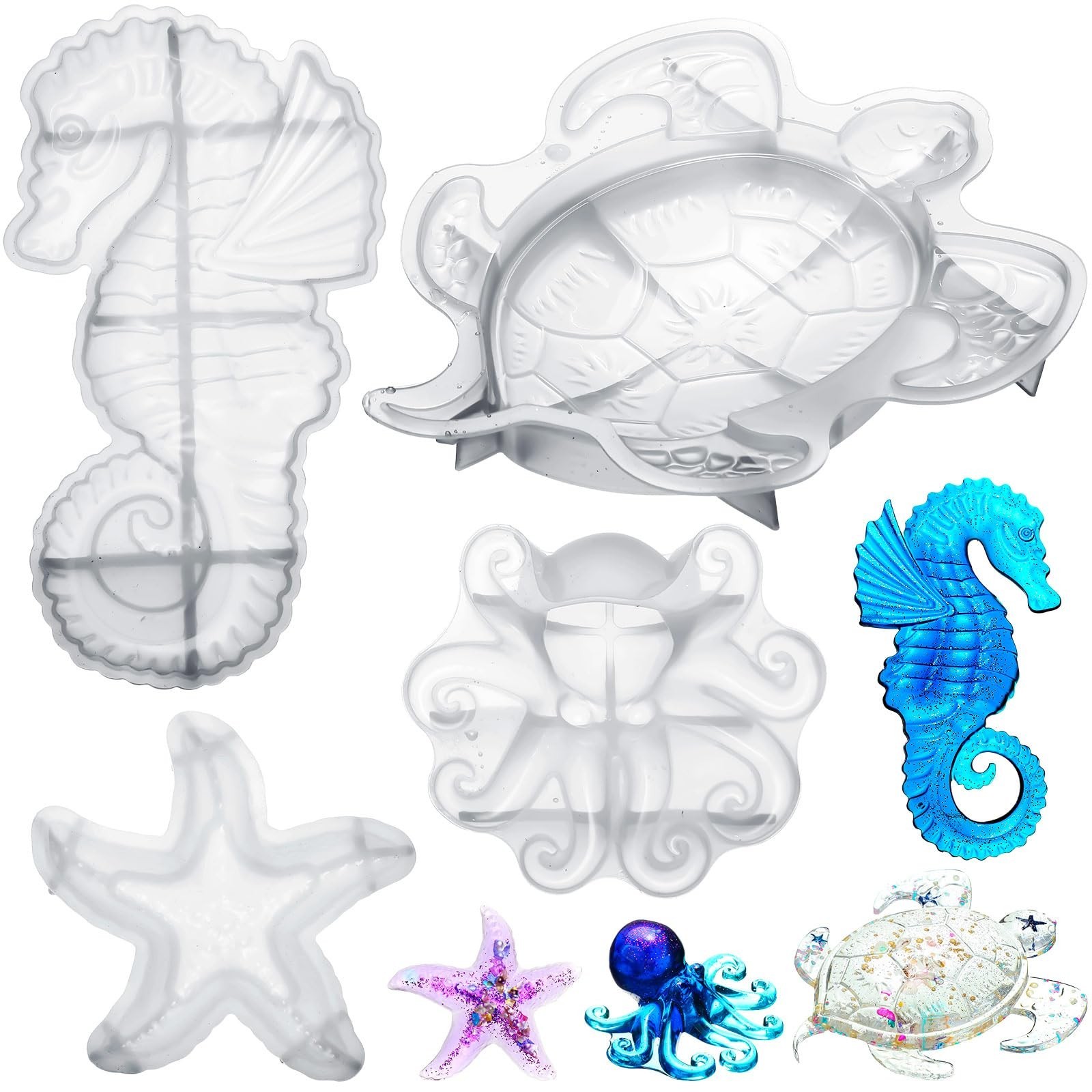 Qinyoung 4 Pcs Ocean Theme Resin Molds 3D Silicone Epoxy Resin Qinyoung 4 Pcs Ocean Theme Resin Molds 3D Silicone Epoxy Resin