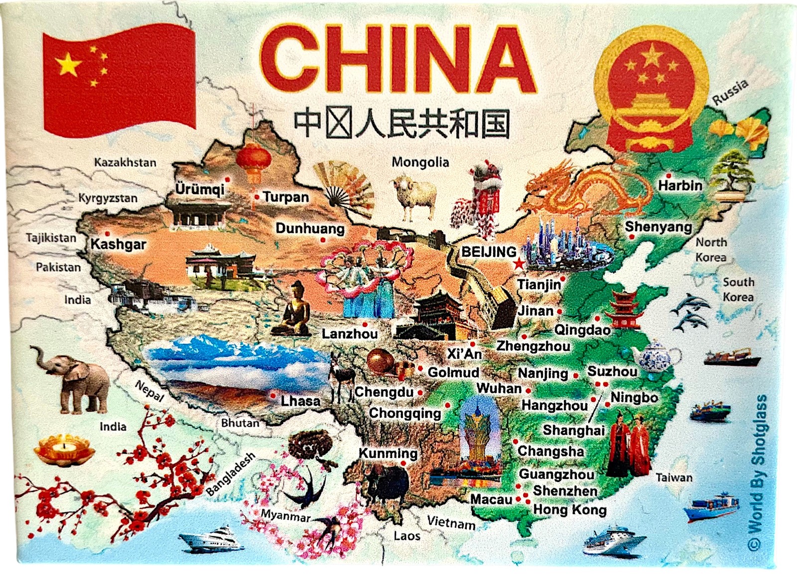 China Graphic Map and Attractions Souvenir Fridge Magnet 2.5